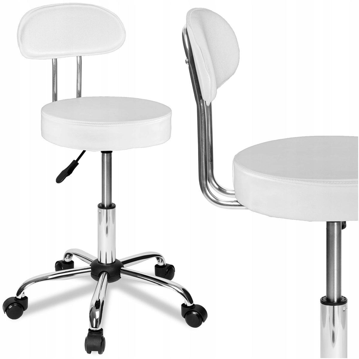 COSMETIC HAIRDRESSER STOOL GAMMA WHITE HEIGHT ADJUSTABLE FOR WORKSHOP