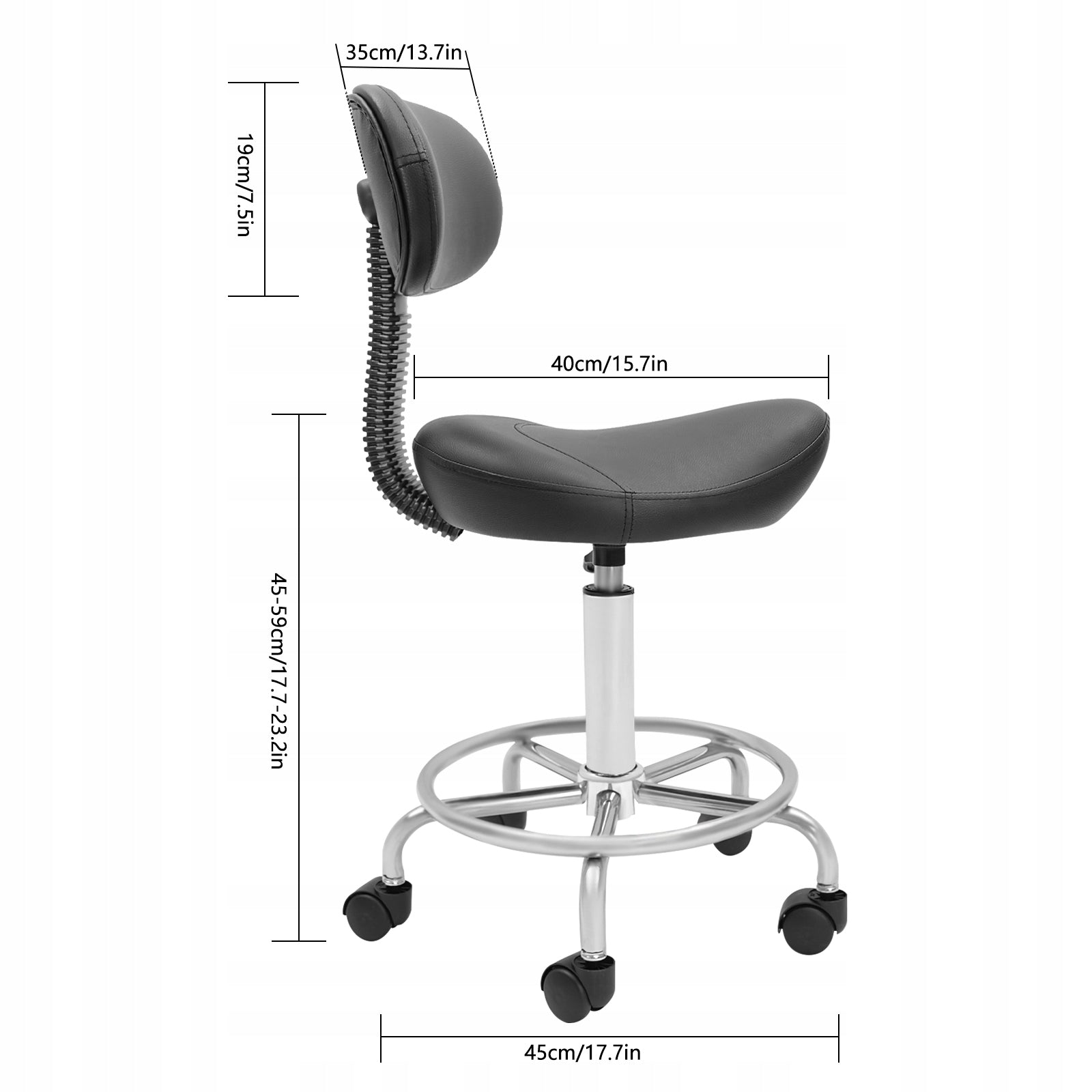 COSMETIC STOOL ADJUSTABLE ROLLING SADDLE STOOL WITH BACK SUPPORT Packaging status original