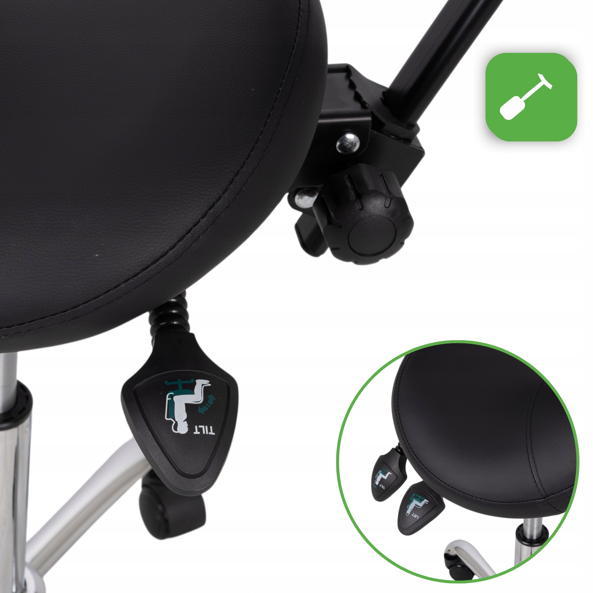 COSMETIC STOOL BACKREST SALT SWIVEL SADDLE FOR OFFICE BLACK HABYS Brand Habys