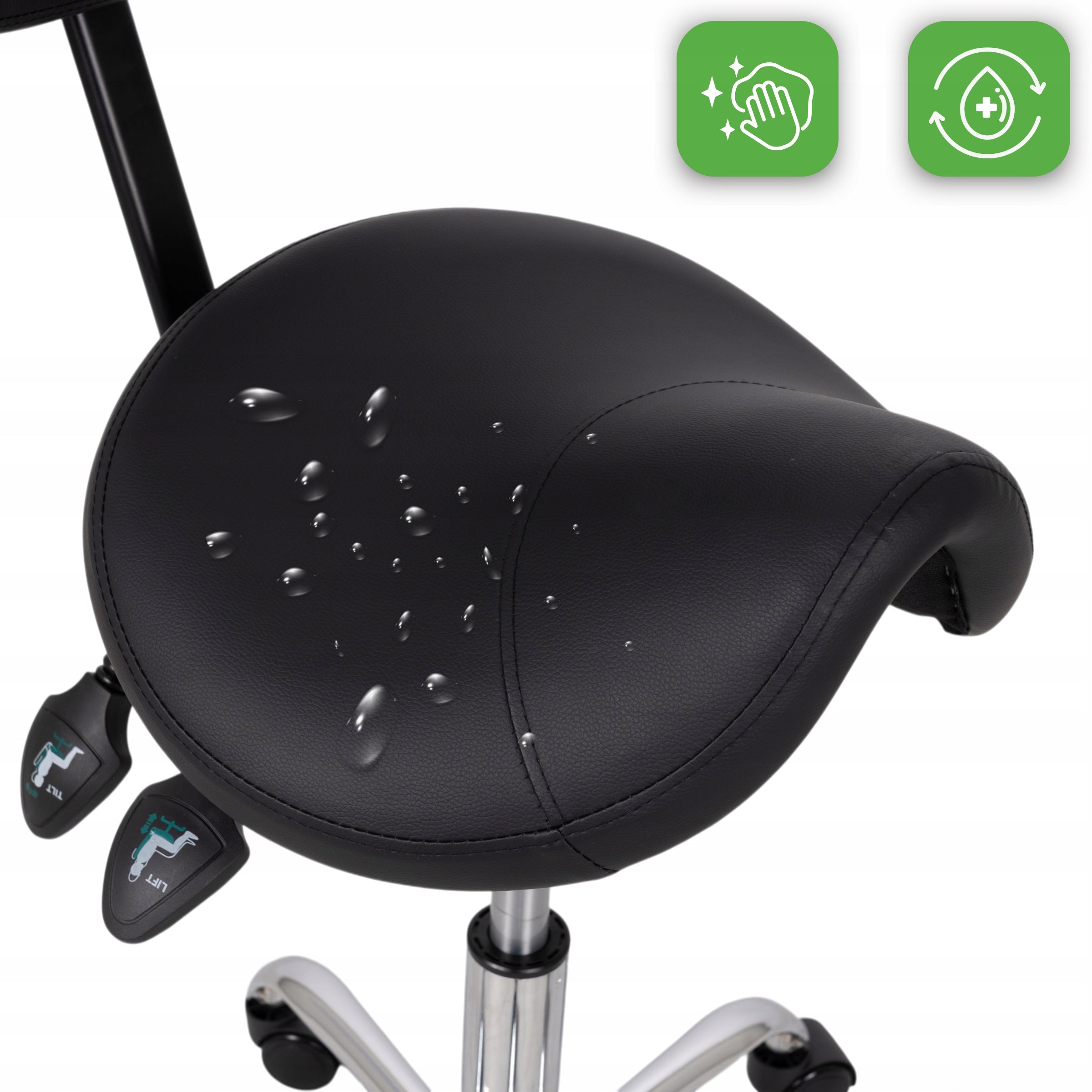 COSMETIC STOOL BACKREST SALT SWIVEL SADDLE FOR OFFICE BLACK HABYS Packaging status original