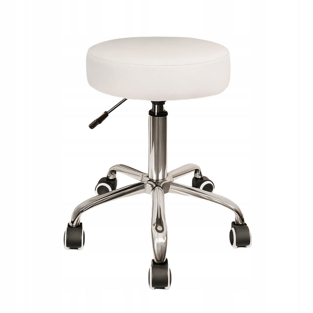 COSMETIC STOOL HAIRDRESSER STOOL ON WHEELS Upholstery color white