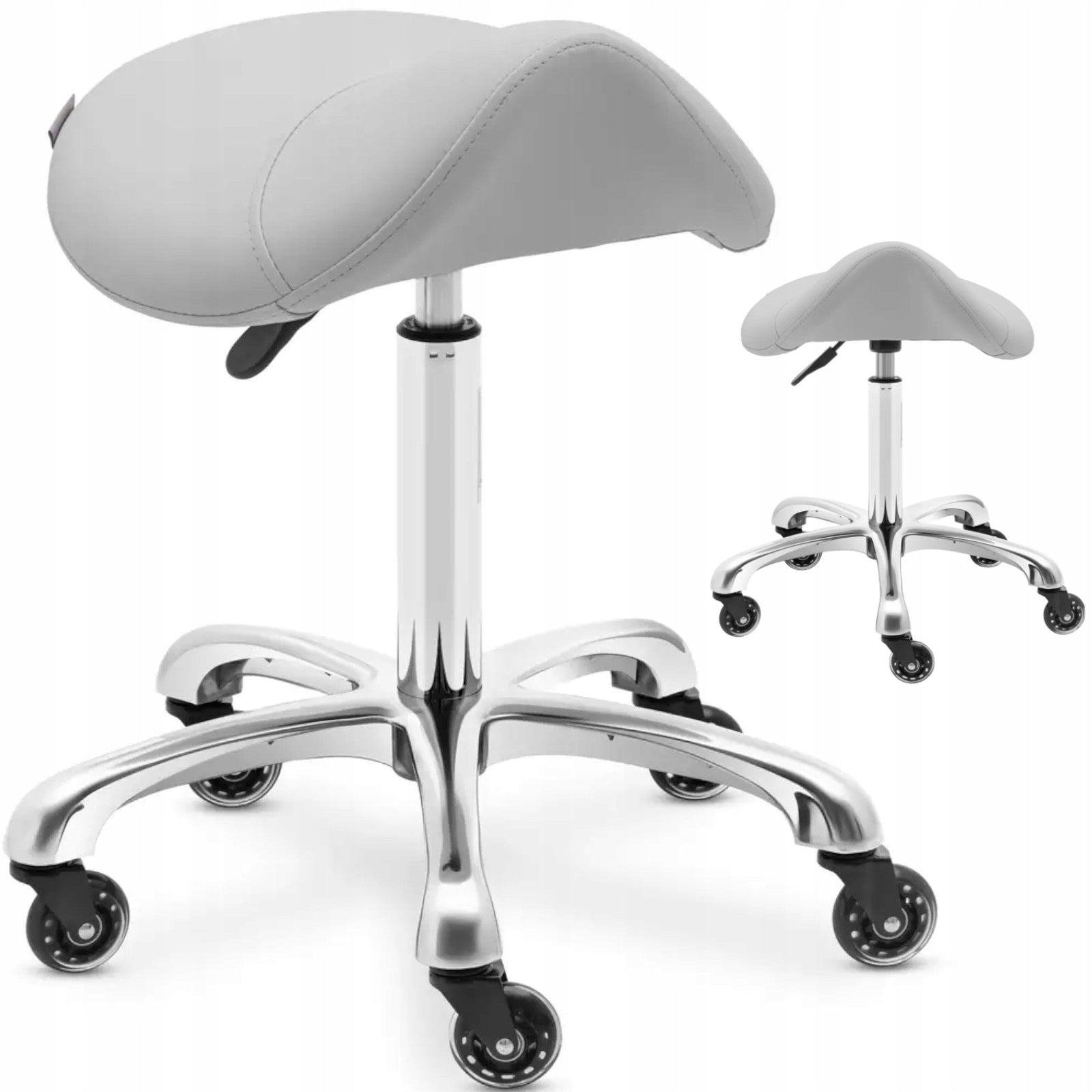 COSMETIC STOOL SADDLE STOOL BAR STOOL ON WHEELS LIGHT GREY FOR LIVING ROOM