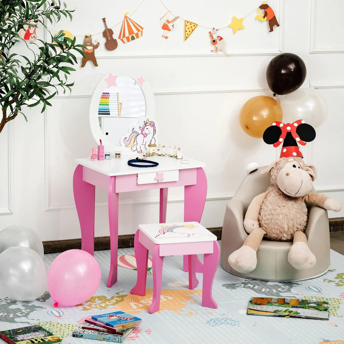 COSTWAY DRESSING TABLE FOR GIRLS MIRROR STOOL Packaging status original