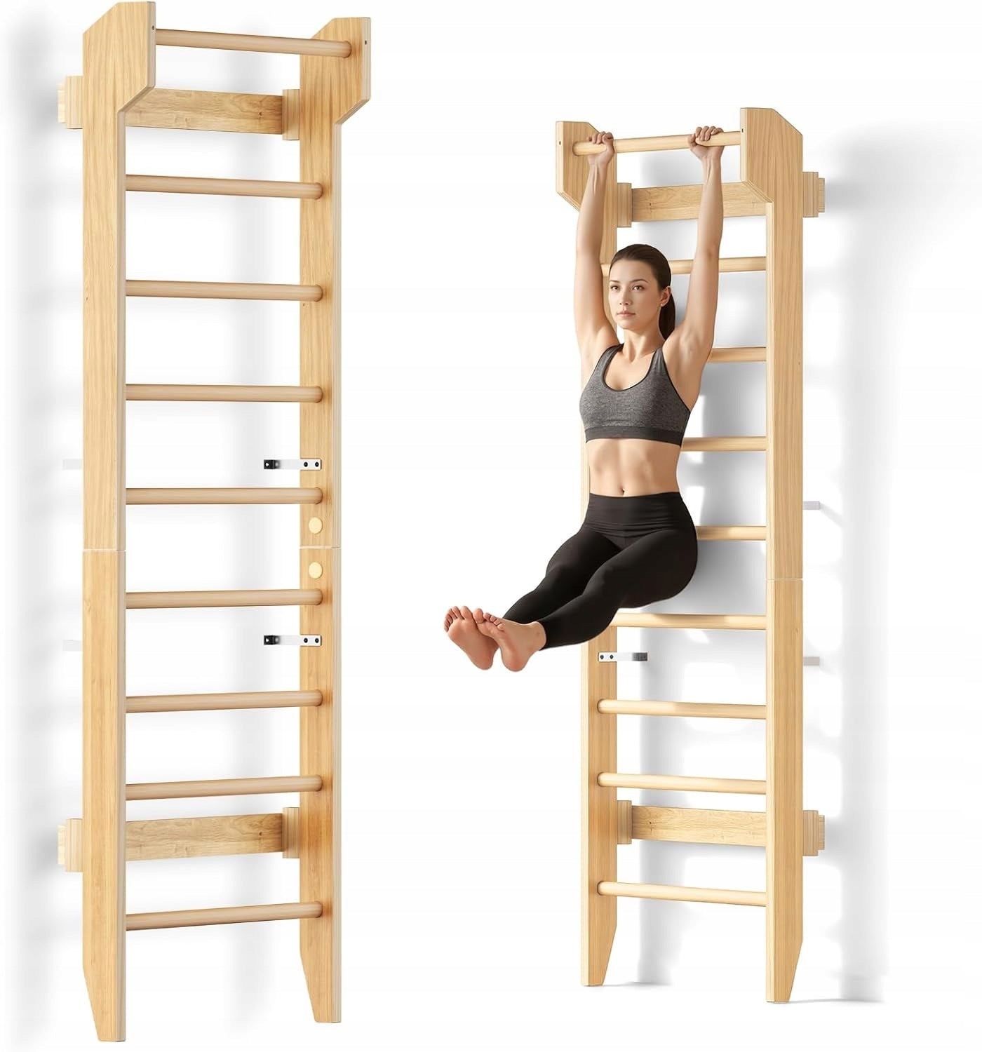 COSYLAND Sprossenwand Wooden Gymnastics Ladder with Room Bar