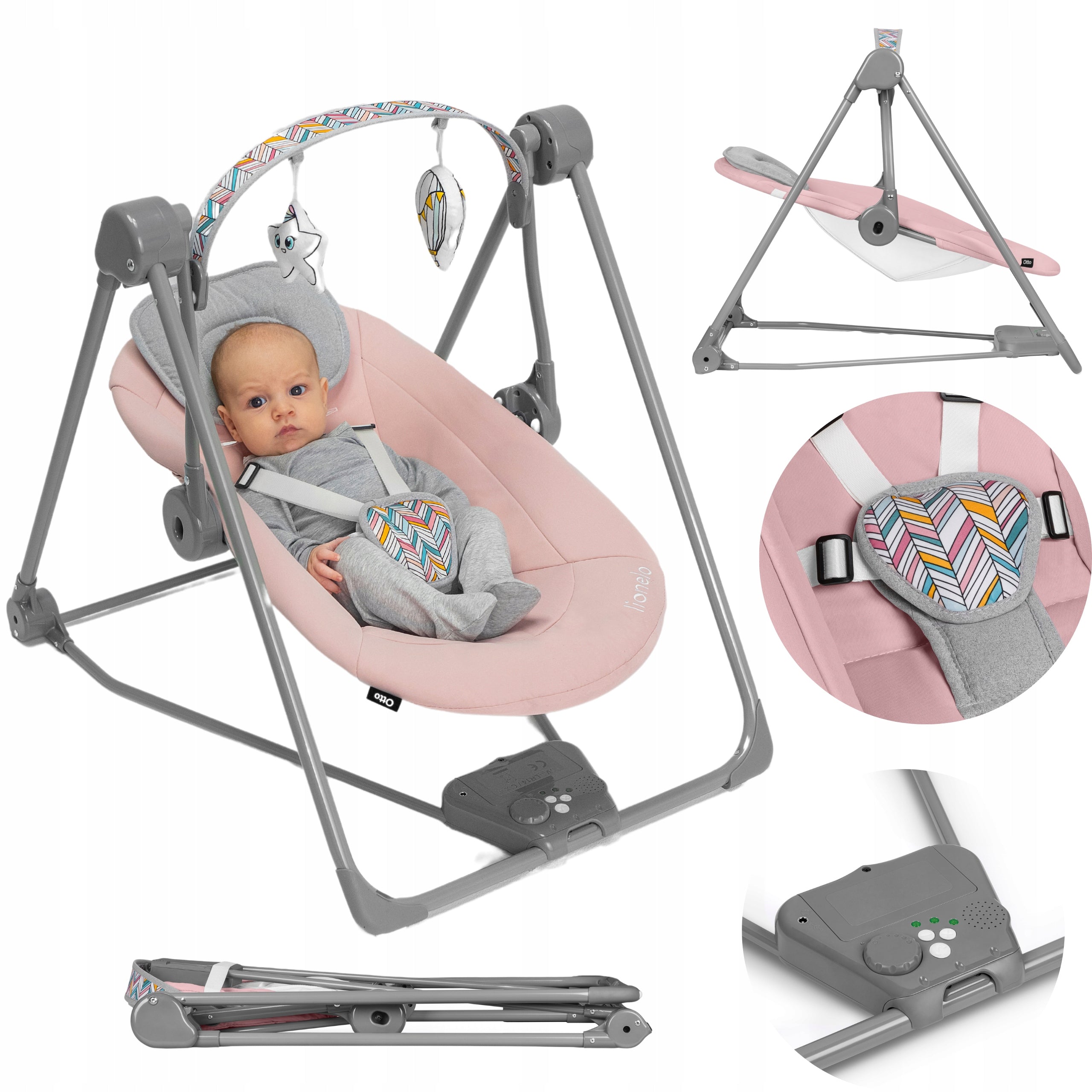 COUCH ELECTRIC ROCKER 2IN1 SWING CRADLE LIONELO OTTO WITH TOYS