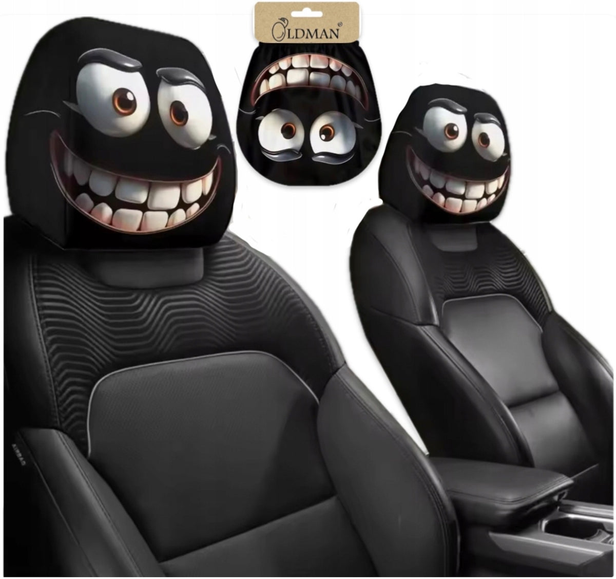 COVERS CAR HEADREST COVER funny EYES smile gadget Oldman 2pcs