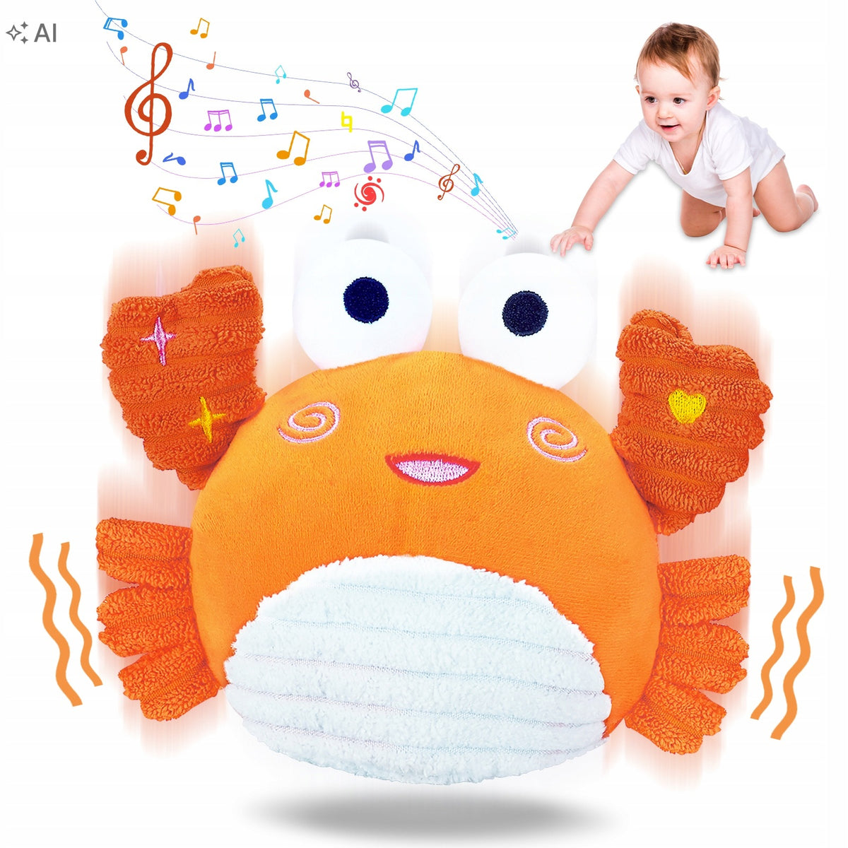 CRAB BABY TOY 6 8 10 12 MONTHS, MUSICAL CRAWLING TOY FOR BABIES