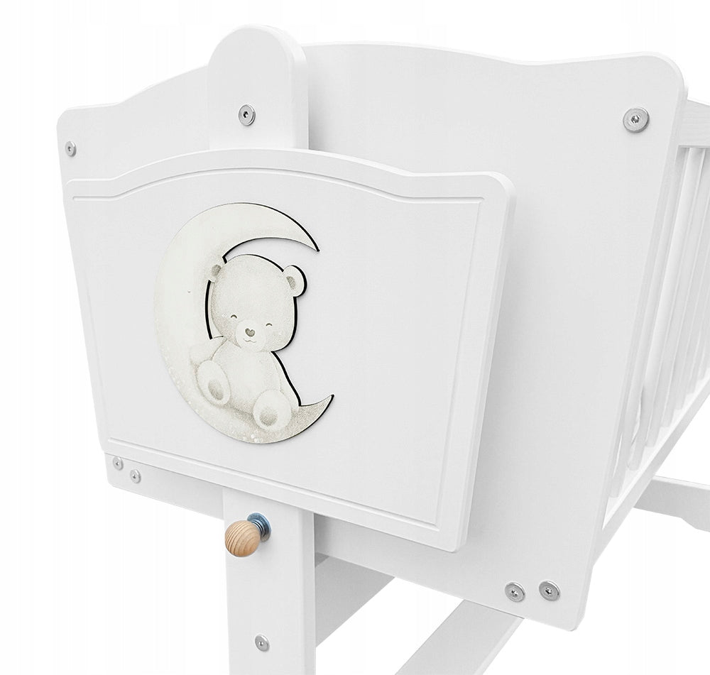 CRADLE WHITE WOODEN for Baby Infant + Rocking Lock Wheels Manufacturer code Kołyska LEO