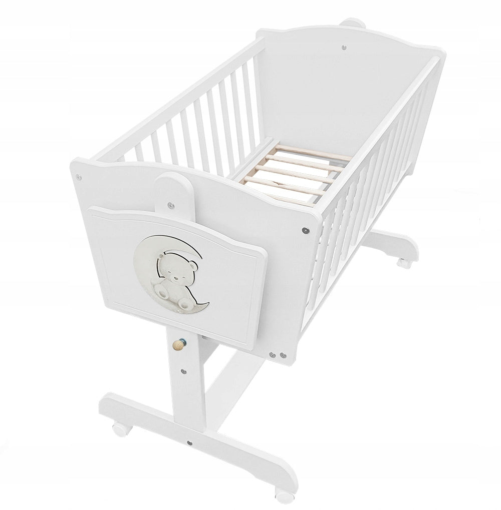 CRADLE WHITE WOODEN for Baby Infant + Rocking Lock Wheels