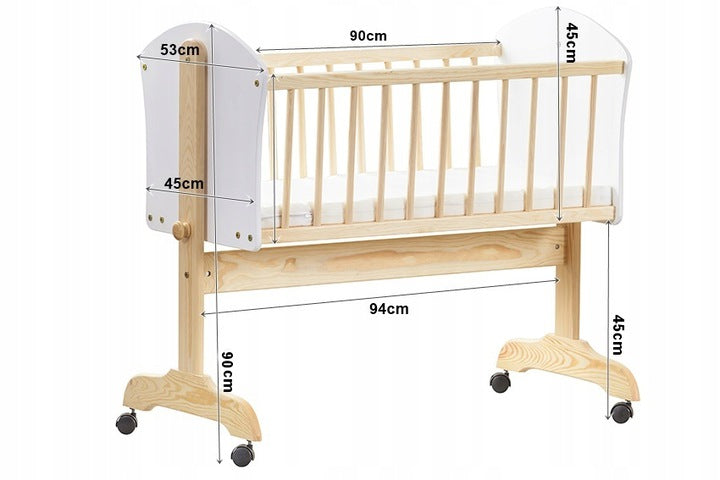 CRADLE white on wheels rocker lock function+mattress double-sided coconut Color other