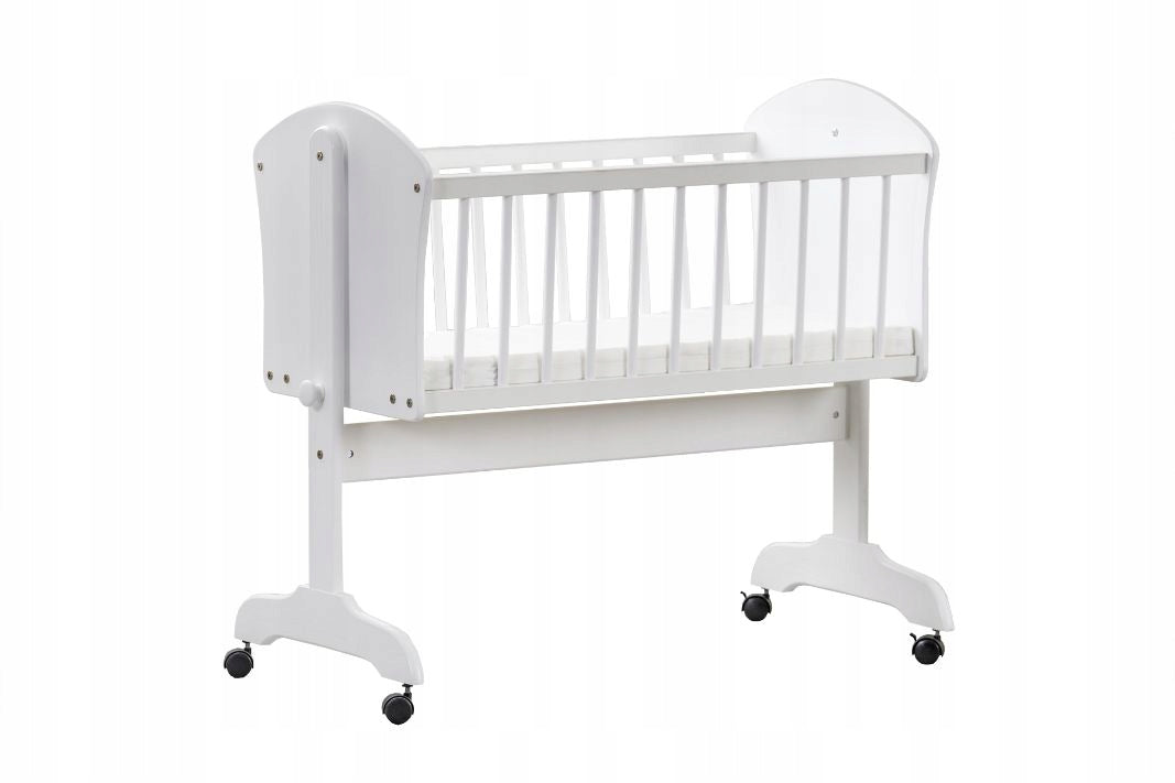 CRADLE white on wheels rocker lock function+mattress double-sided coconut