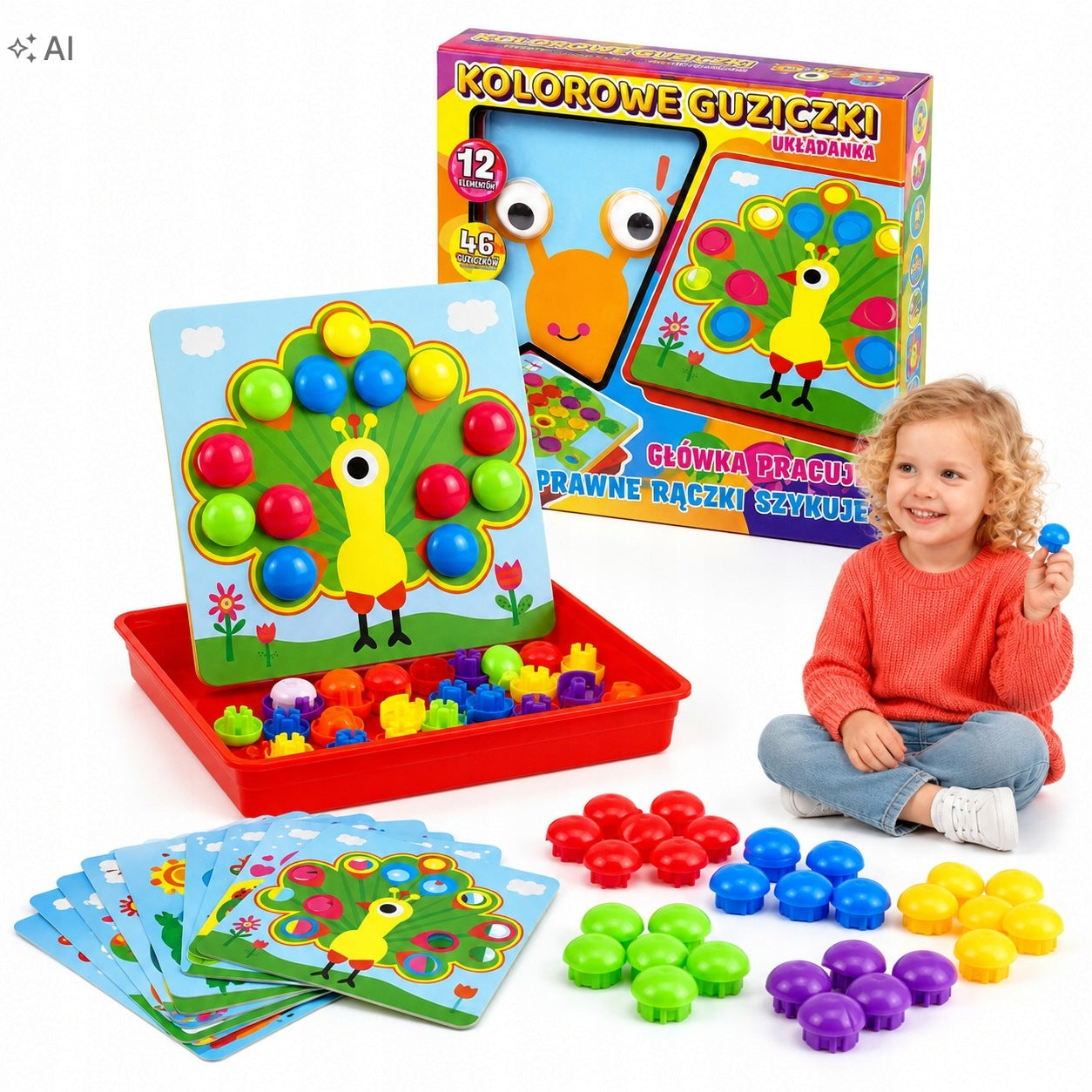 CREATIVE BUTTON EducationAL PUZZLE 58 Elements MONTESSORI BUTTONS
