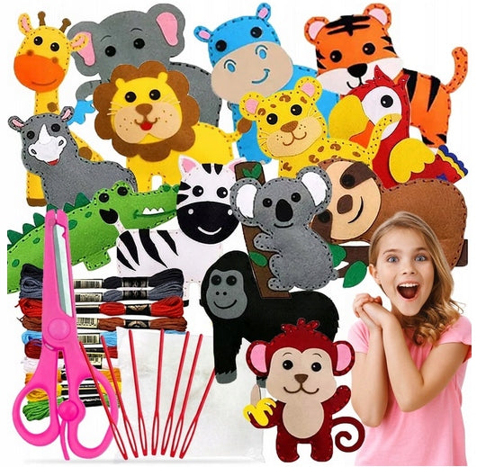 CREATIVE FELT SEWING KIT PLUSH TOYS LEARNING TO SEW 14x DIY ANIMALS