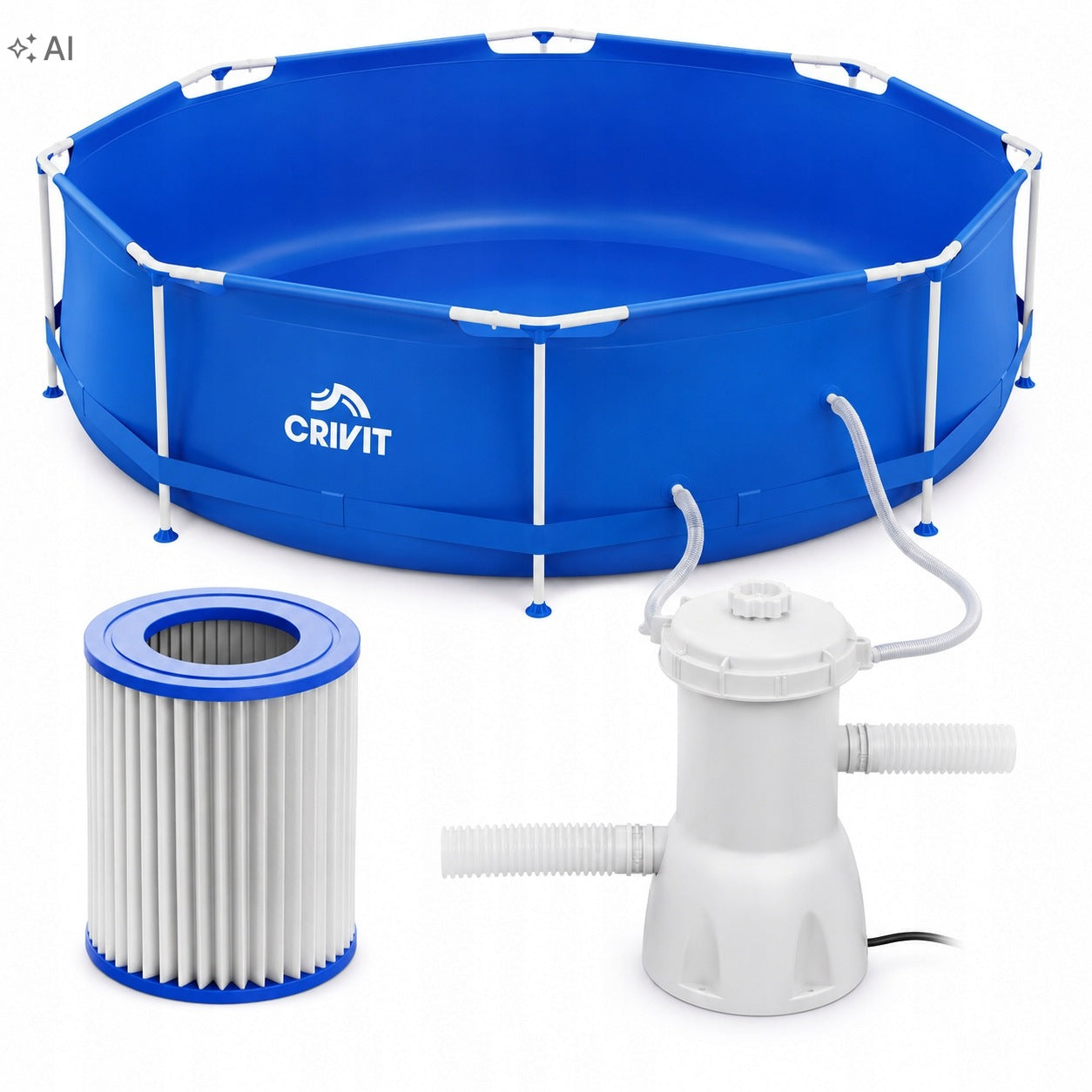 CRIVIT Metal framed swimming pool Ø 300 x H 76 cm with filter pump