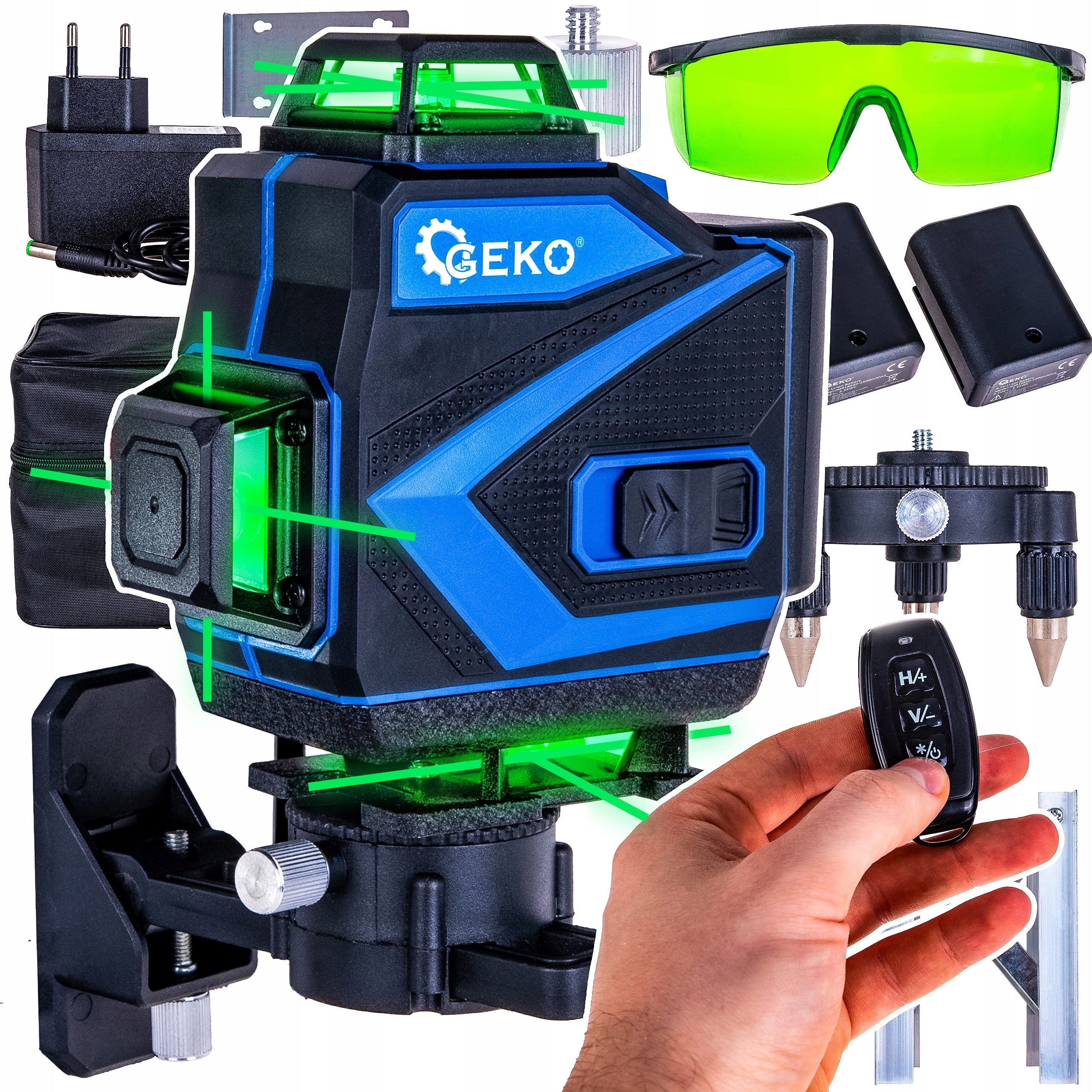 CROSS LASER 360° 4D BEAM GREEN + 2XAKU + SUITCASE + ACCESSORIES GEKO