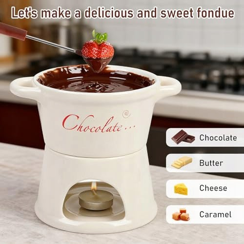 CRUCIBLE FONDUE CERAMIC CHEESE CHOCOLATE SET 300ML FOR FAMILY STEEL Dominant color clear