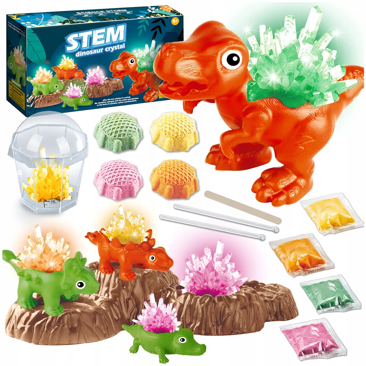 CRYSTAL BREEDING EDUCATIONAL SET DINOSAURS COLORFUL EXPERIMENTS CHEMIST Manufacturer code pomoce dydaktyczne nauka dla dzieci zabawa