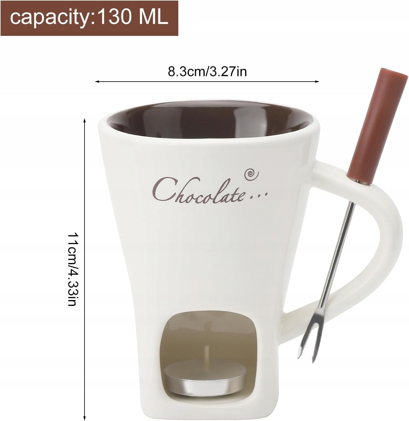 CUP FONDUE CHOCOLATE 200ML CERAMIC FORK SET HEATER Brand no brand