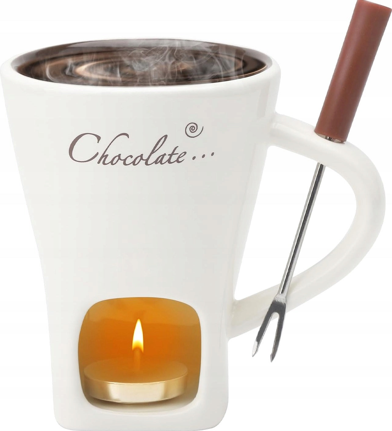 CUP FONDUE CHOCOLATE 200ML CERAMIC FORK SET HEATER