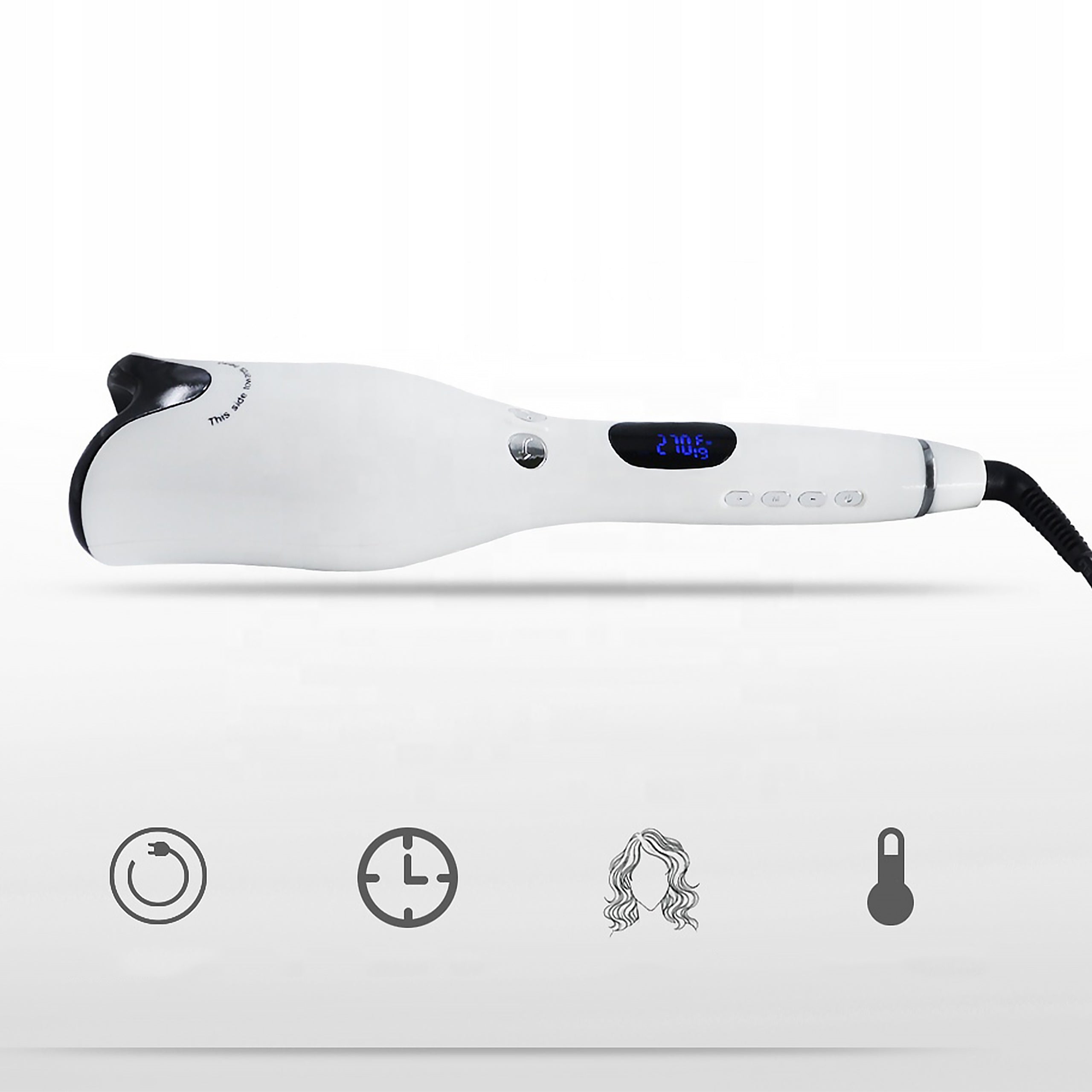 CURLING IRON AUTOMATIC ROTATING CERAMIC INVERTER ADJUSTMENT LCD 80-210°C Manufacturer code LOKÓWKA CERAMICZNA FALE DO STYLIZACJI WŁOSÓW