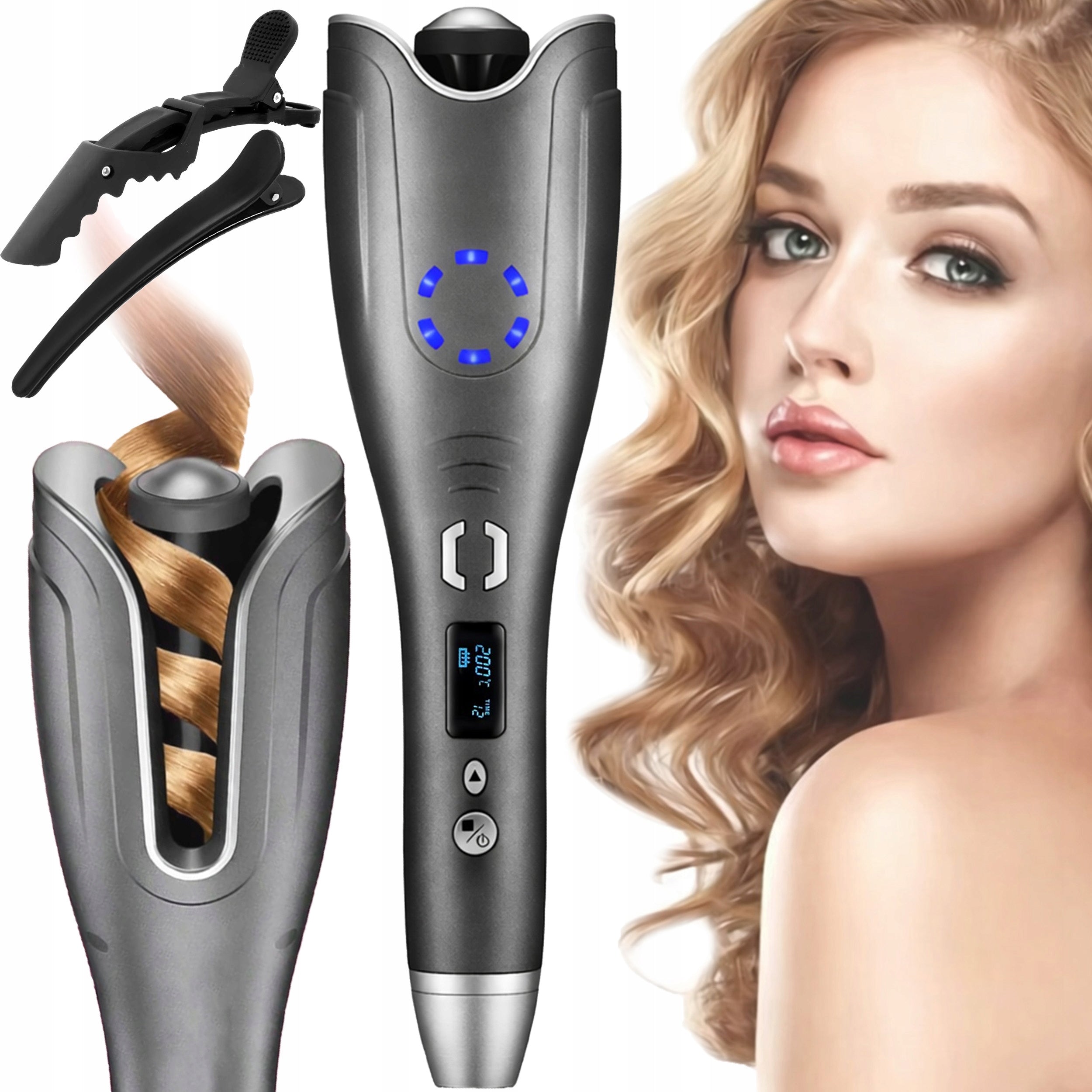 CURLING IRON AUTOMATIC ROTATING KERATIN CERAMIC TIMER ADJUSTMENT 50W