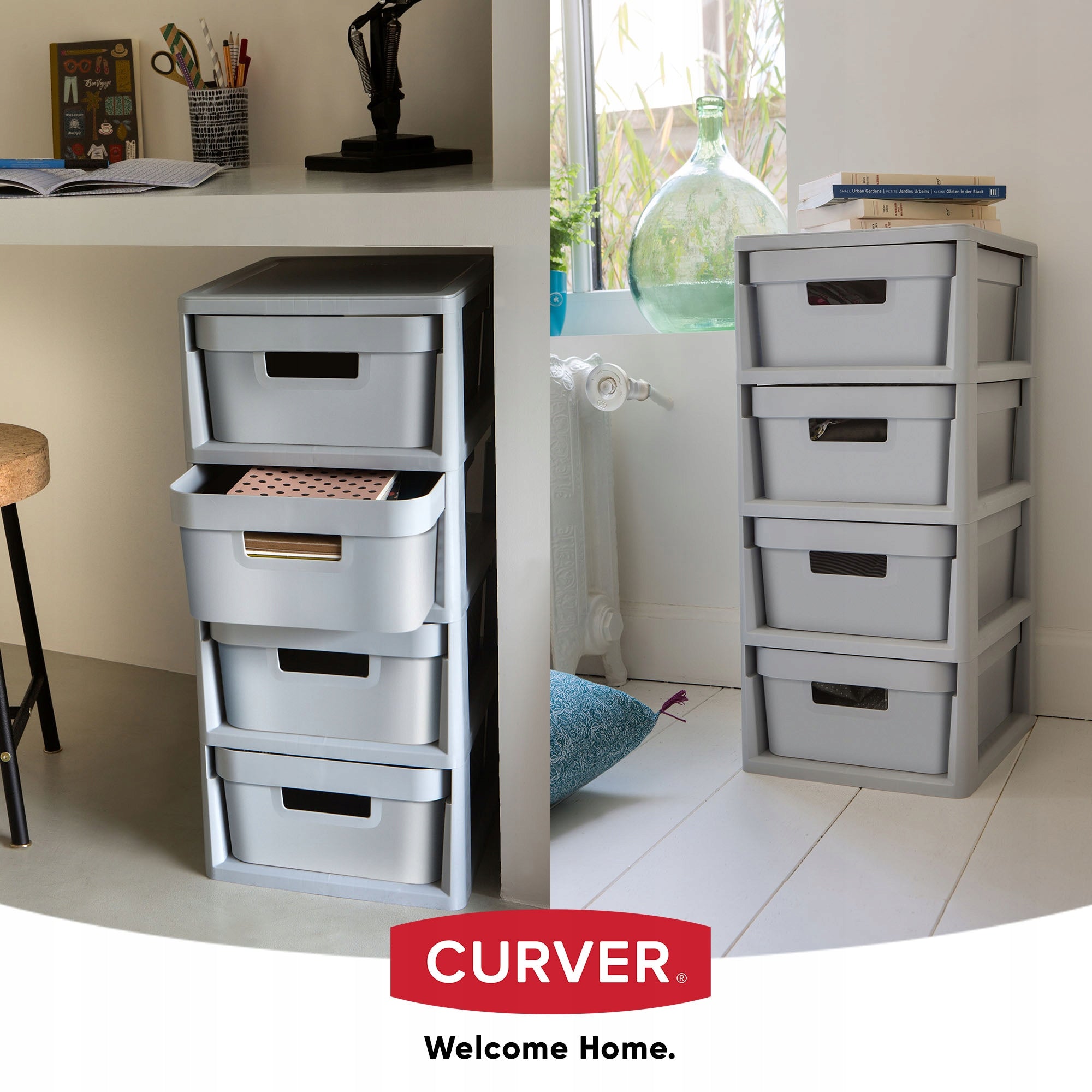 CURVER BOOKCASE CHEST OF DRAWERS 4x11L DRAWERS INFINITY GREY Furniture color shades of gray
