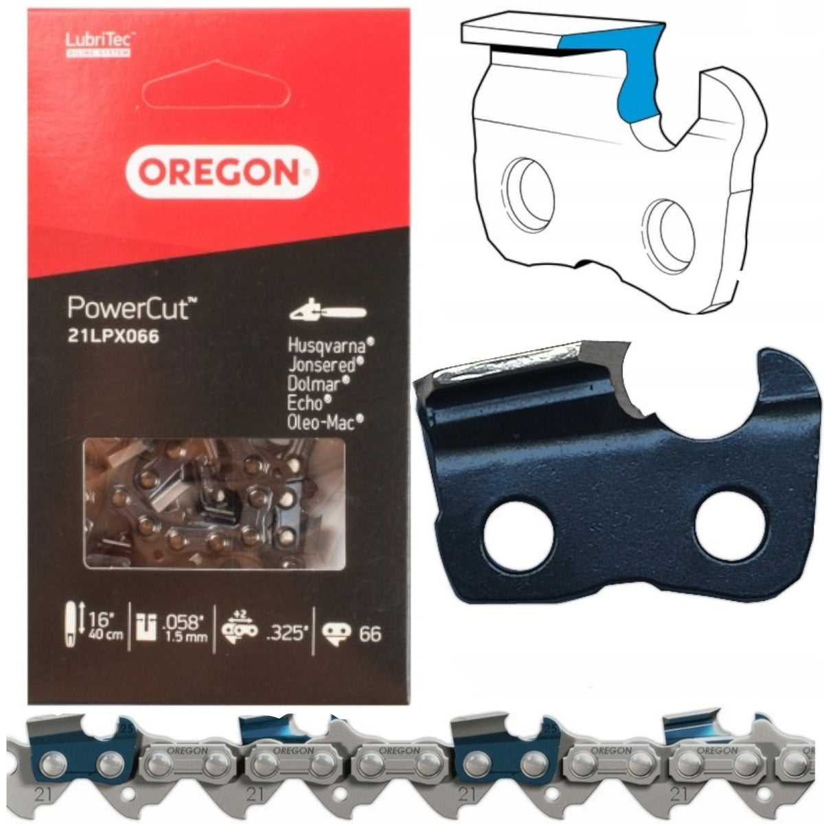 CUTTING CHAIN OREGON POWERCUT .325" 1,5 MM 66 LINKS 21LPX066E ORIGINAL Manufacturer code 21LPX066E