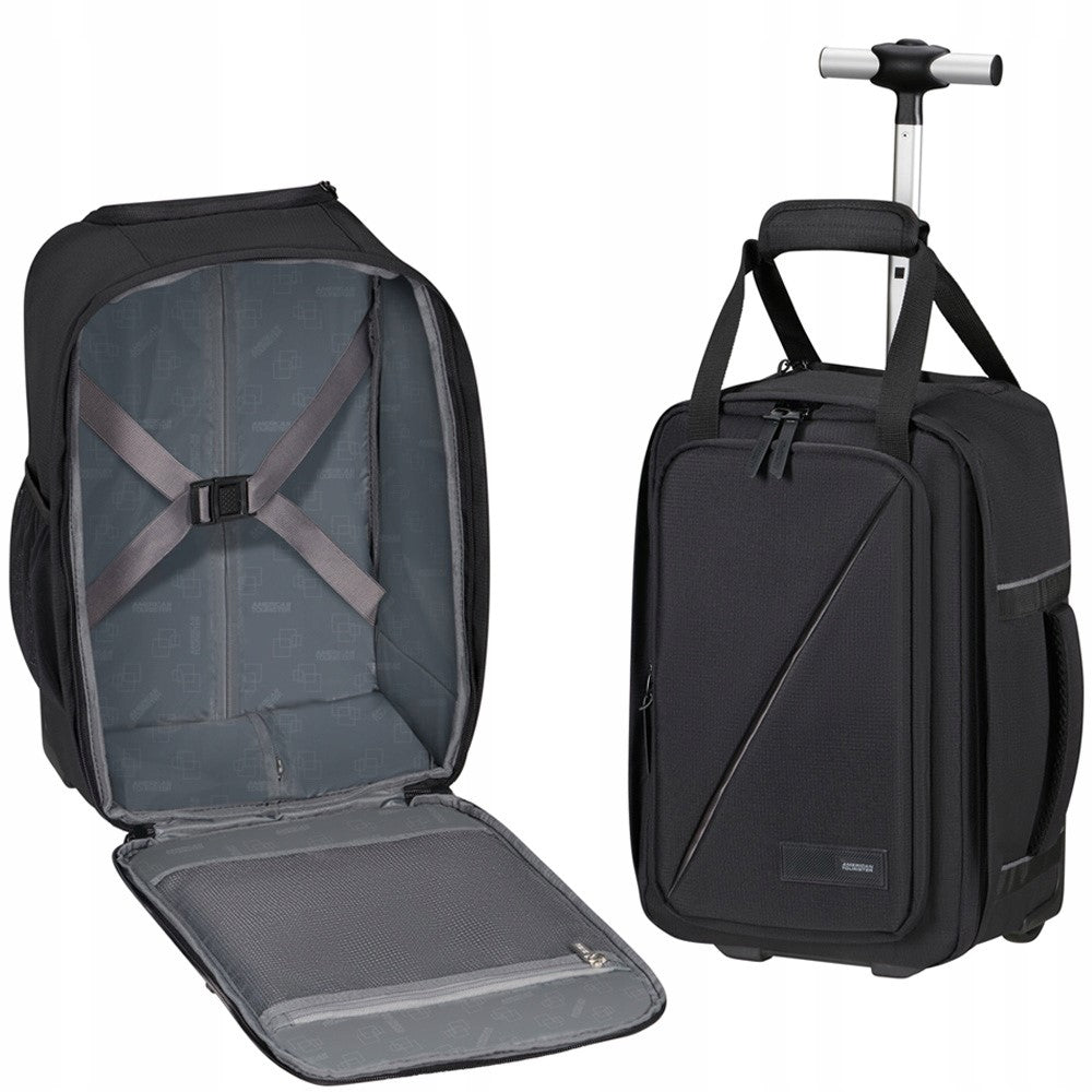 Cabin backpack on wheels dimensions for RYANAIR American Tourister black