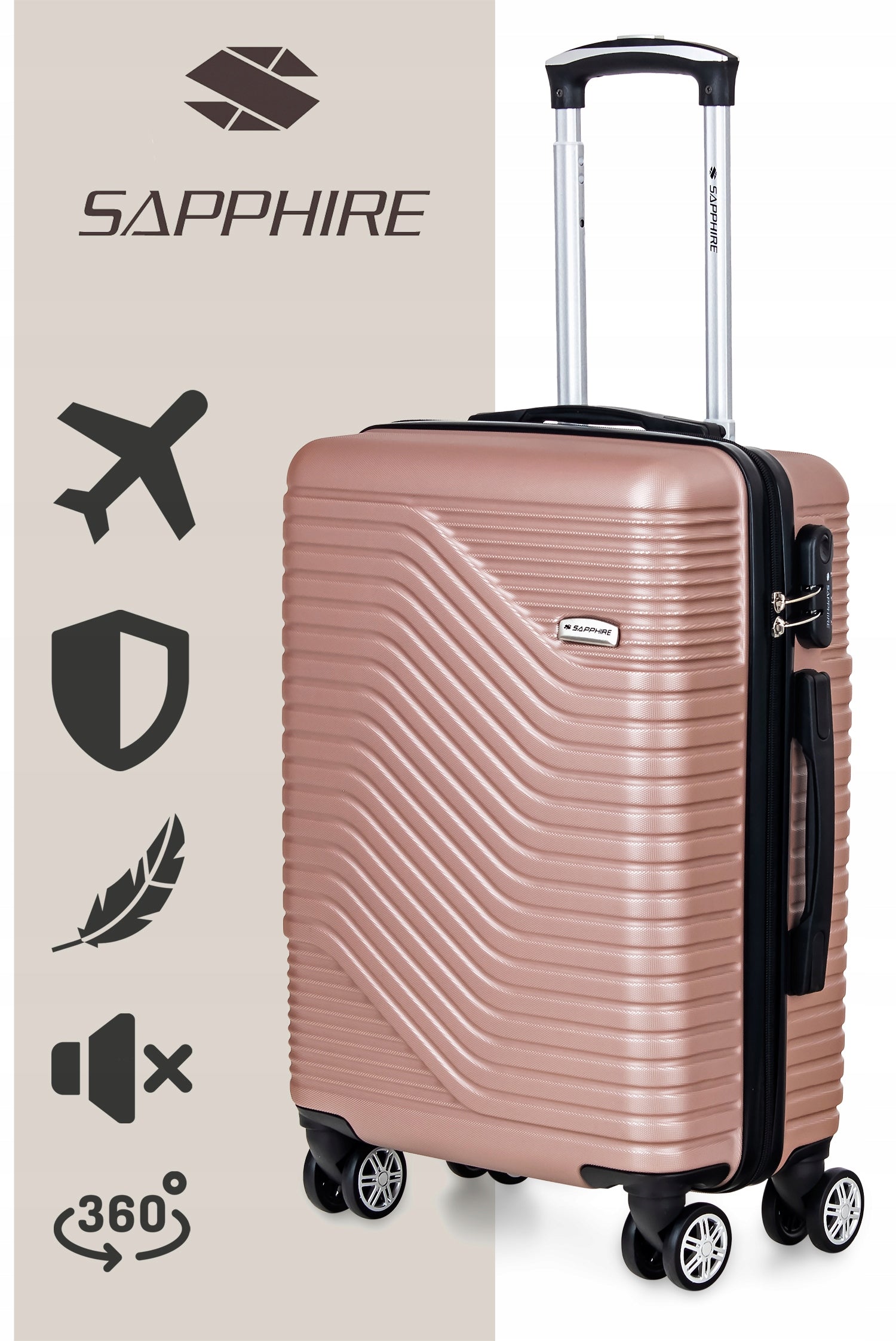 Cabin case SMALL LIGHT HAND luggage L ABS wheels strong Sapphire DUO Manufacturer code ST-140_DUO_MALA_ZŁOTA