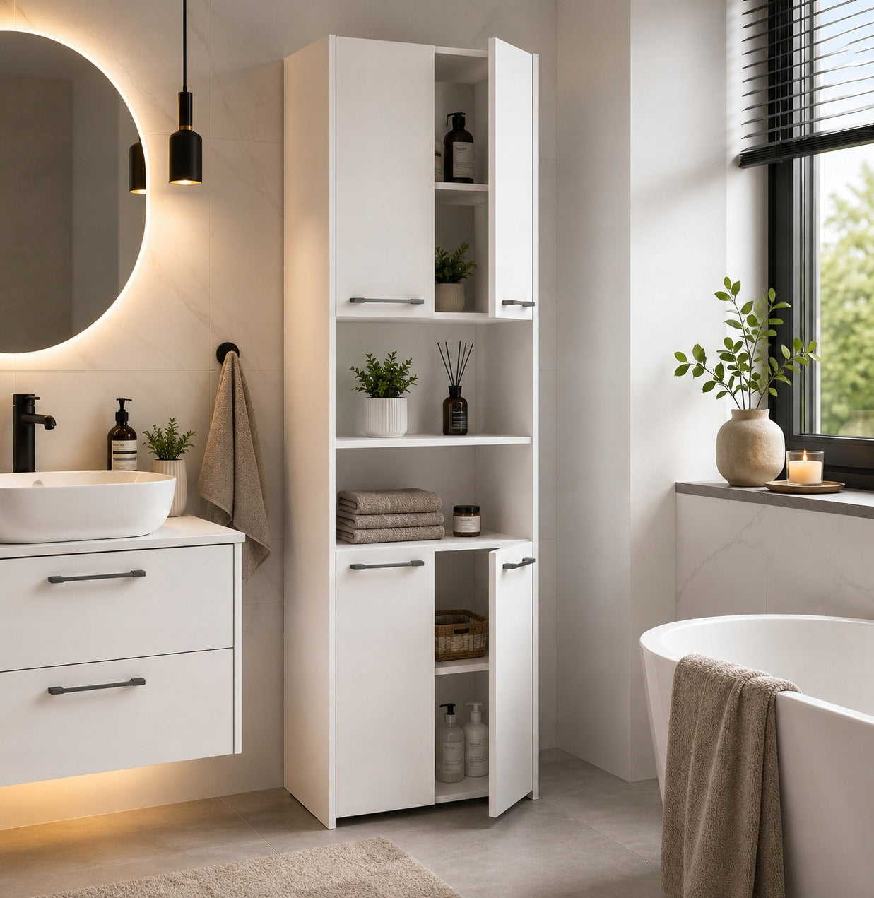 Cabinet Bathroom Post White 170x56x30 Cm For Towels Cosmetics Spacious Packaging status original