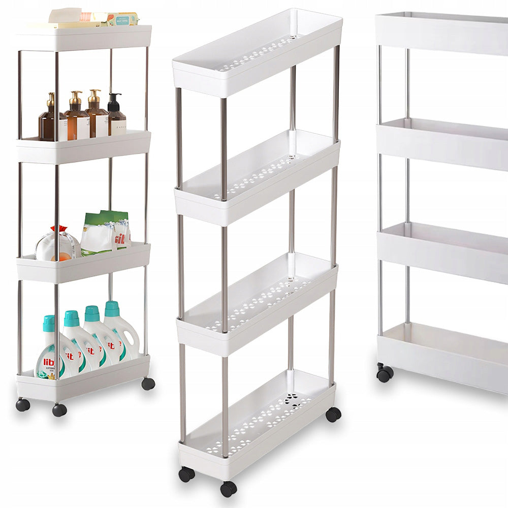 Cabinet Bookcase On Wheels 4 Shelves For Bathroom Kitchen Narrow 13 x 40 x 92cm