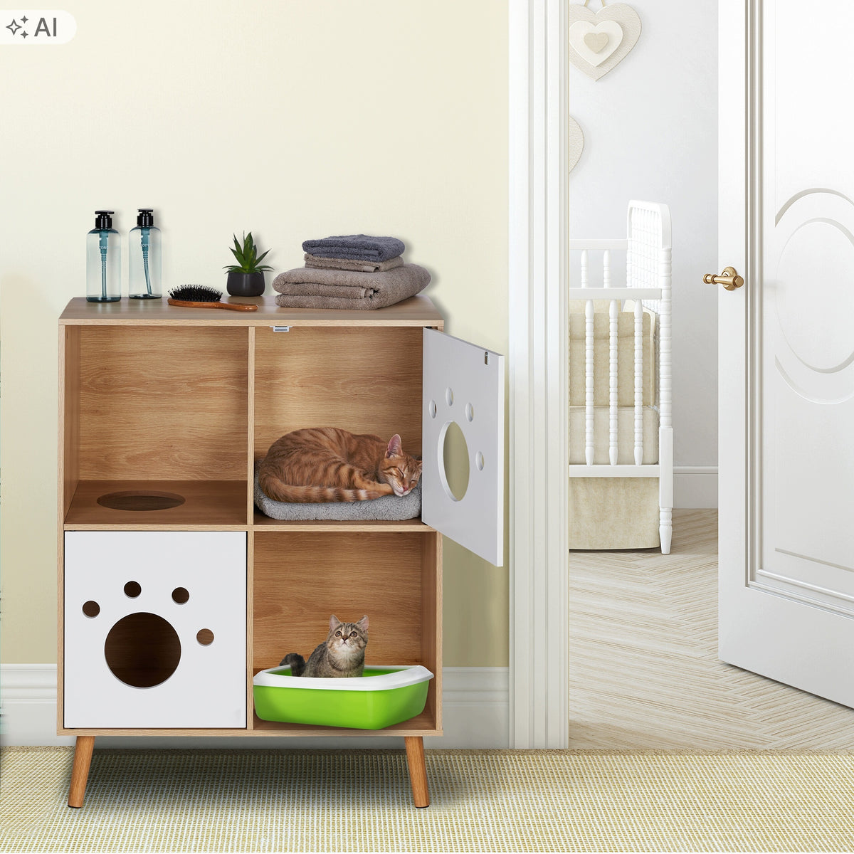 Cabinet cat hideout kennel litter box 96x75x40cm brown Relaxdays Manufacturer code 10047387