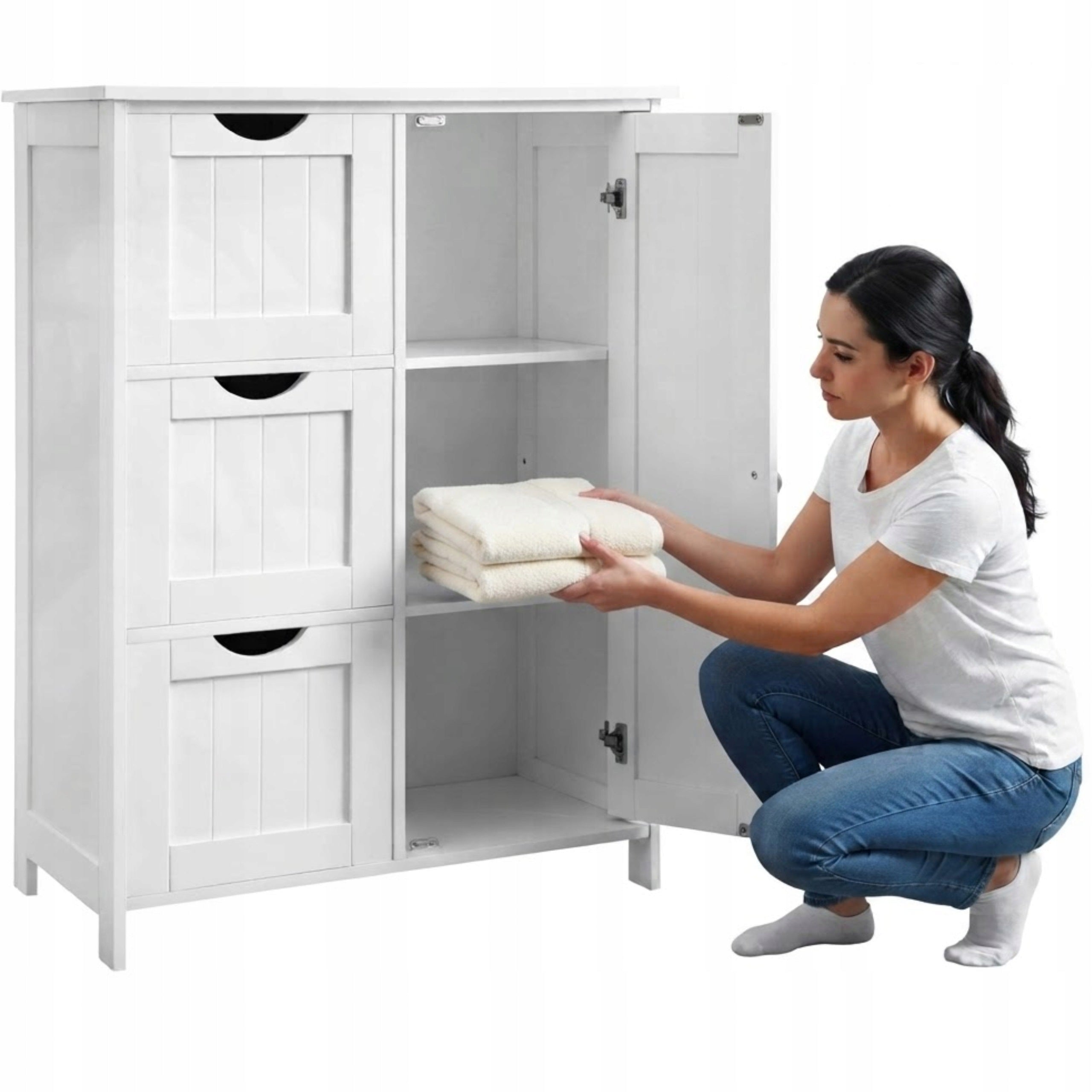 Cabinet with 3 Drawers Bathroom WHITE 60 cm Chest of Drawers Standing Bookcase for Living Room