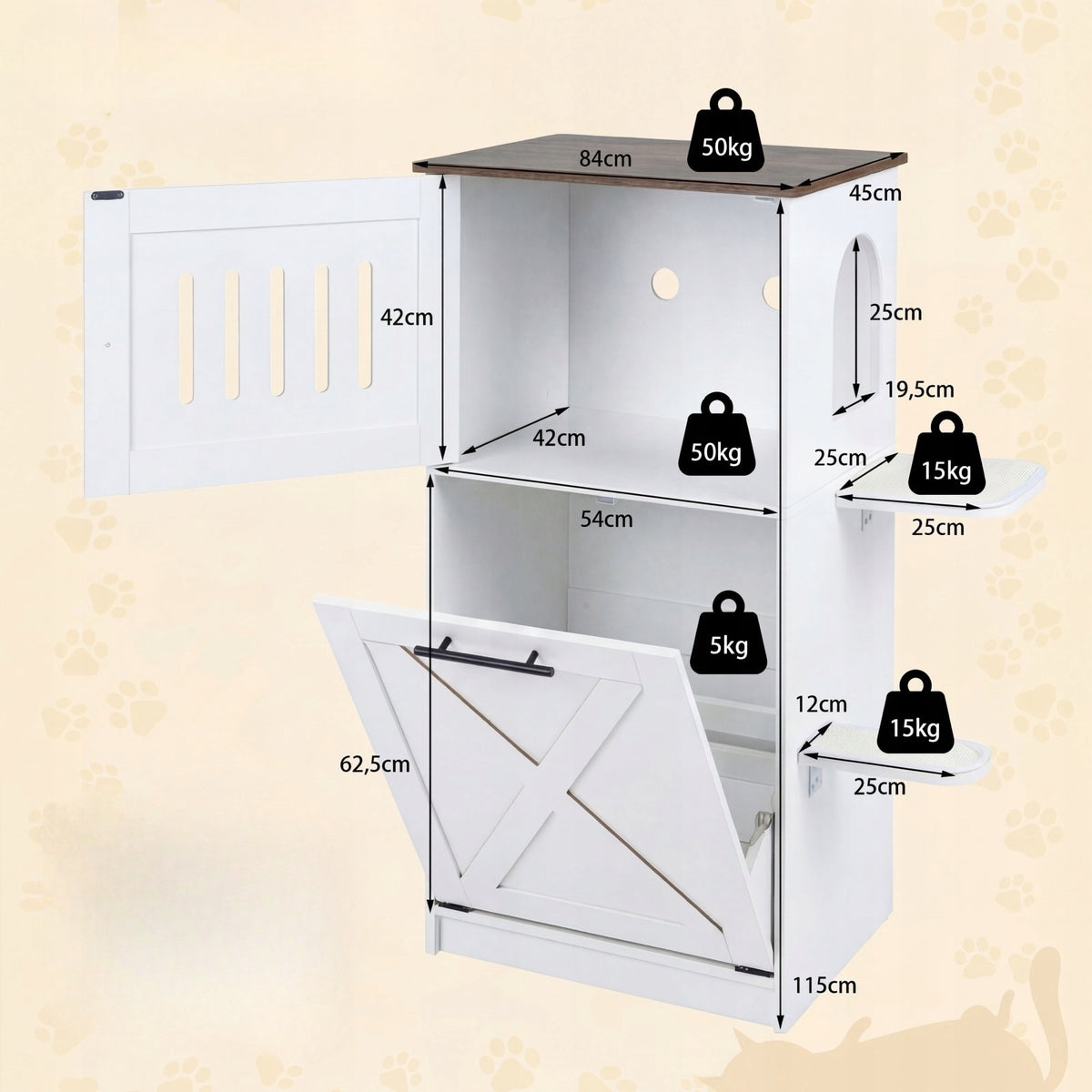 Cabinet with storage for litter box Manufacturer code PS7897WH