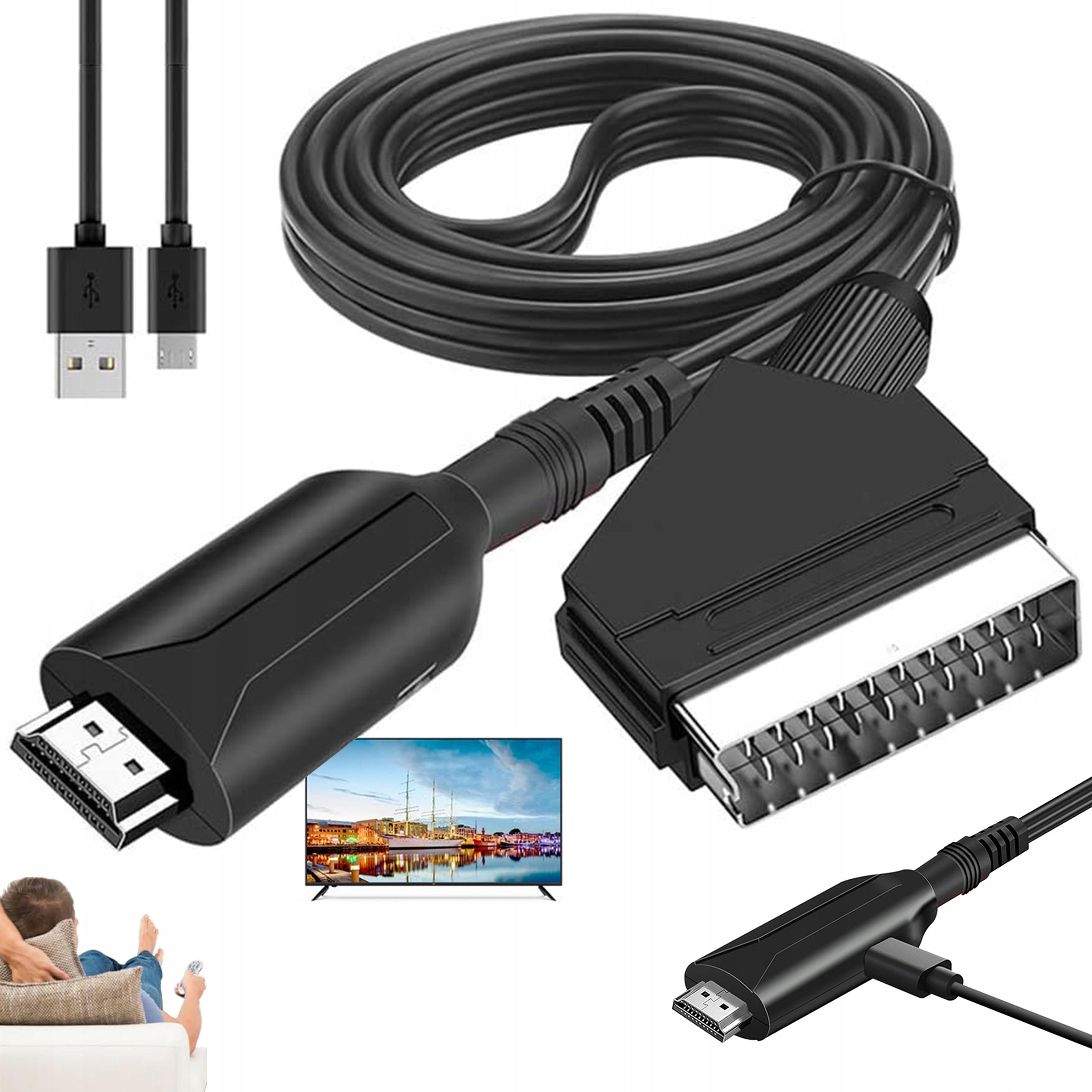 Cable Wire Adapter Converter from Euro HDMI to SCART PAL/NTSC 1080P HD 1m