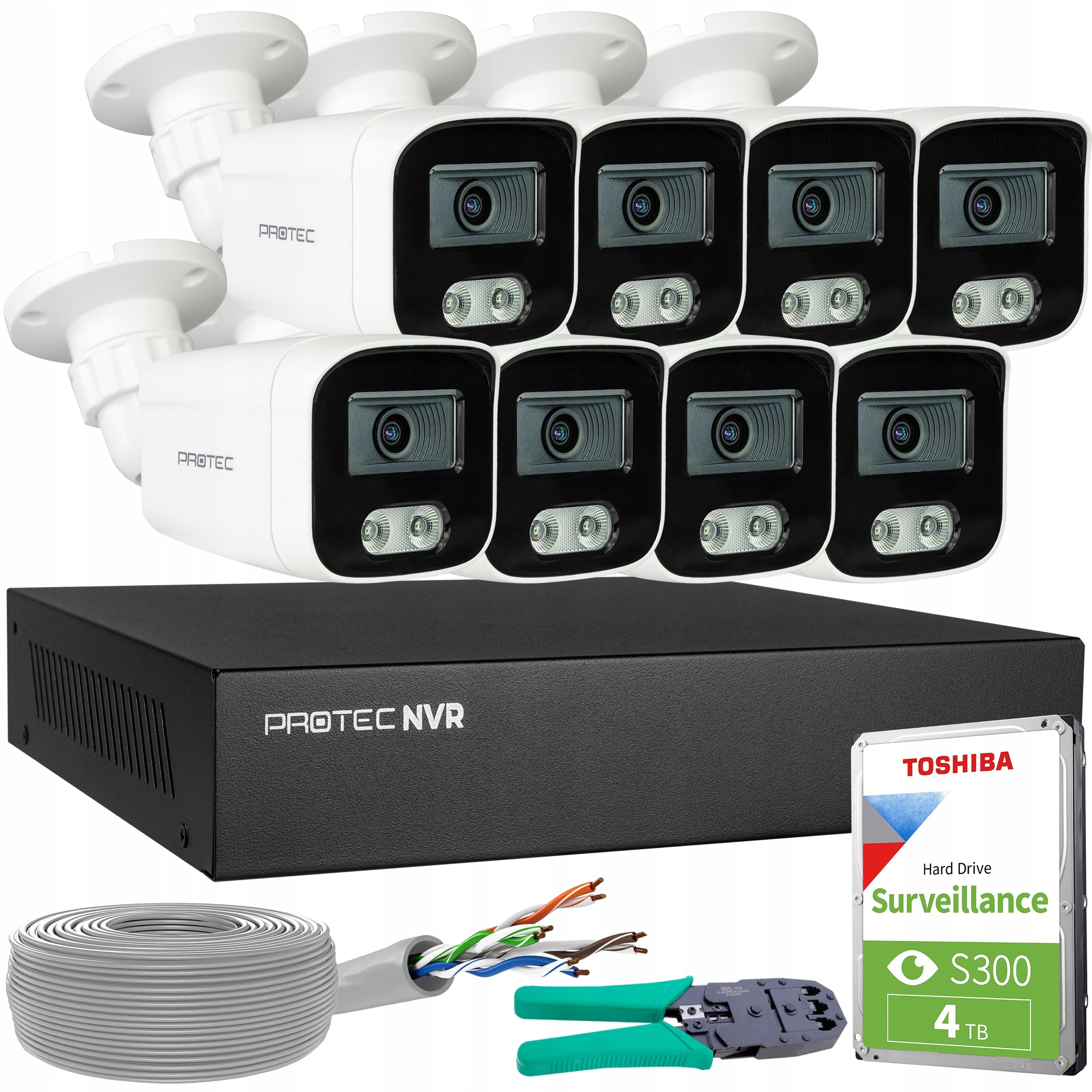 Camera Kit for Monitoring 8 IP Cameras 8MP PoE Microphone Human Detection HDD