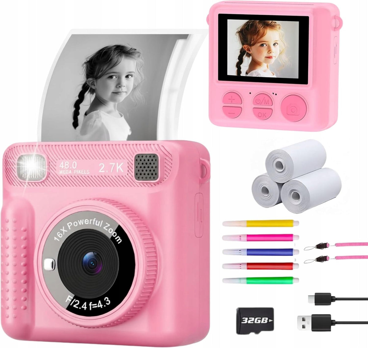 Camera for instant photos - 2,4-inch screen and 16x zoom