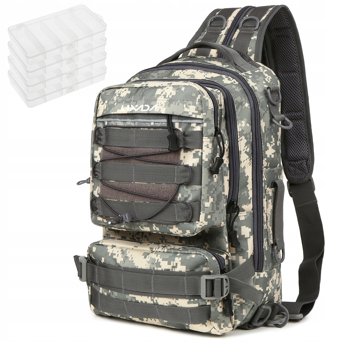 Camouflage fishing backpack with 4 containers, outdoor