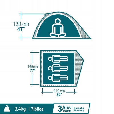 Camping Tent Quechua MH100 for 3 Persons Packaging status original