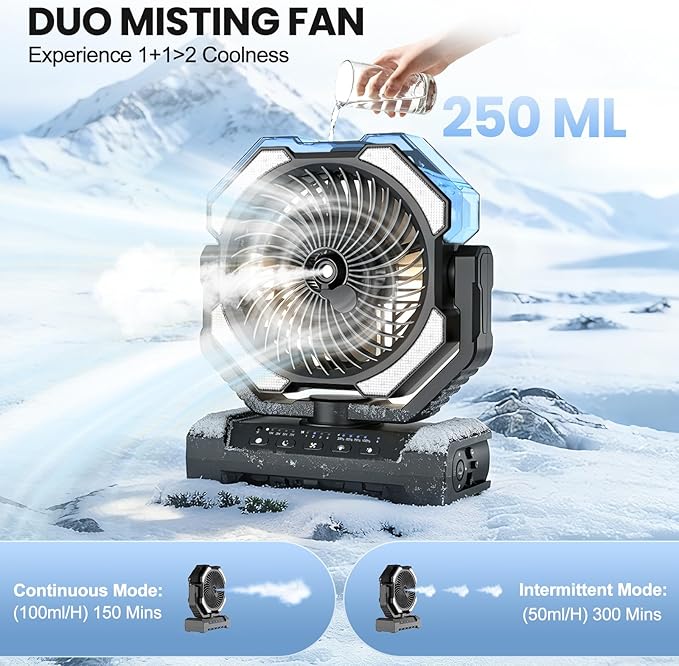 Camping fan with spray cooling, rechargeable battery Manufacturer code 0752874256143