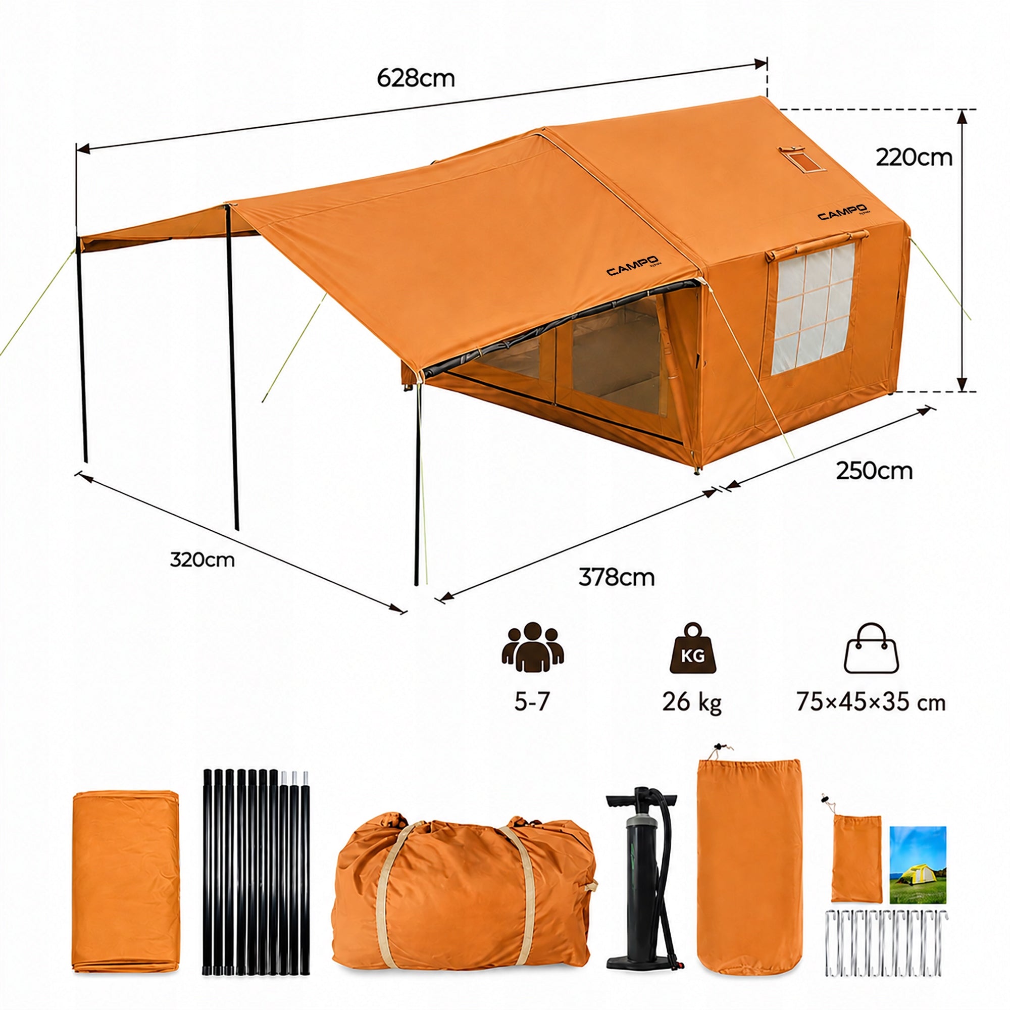 Camping pumped tent glamping 5-7 wasp large vestibule Oxford 420D Manufacturer code COIT05C-LOE