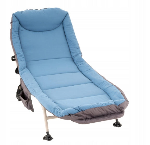 Camping sun lounger with pillow, blue-grey