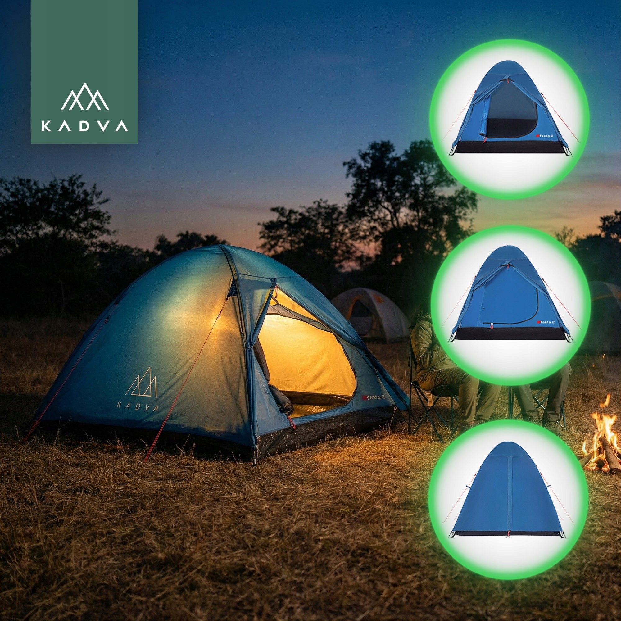 Camping tent 2-person KADVA Festa 2 blue HIKING WATERPROOF Brand Kadva