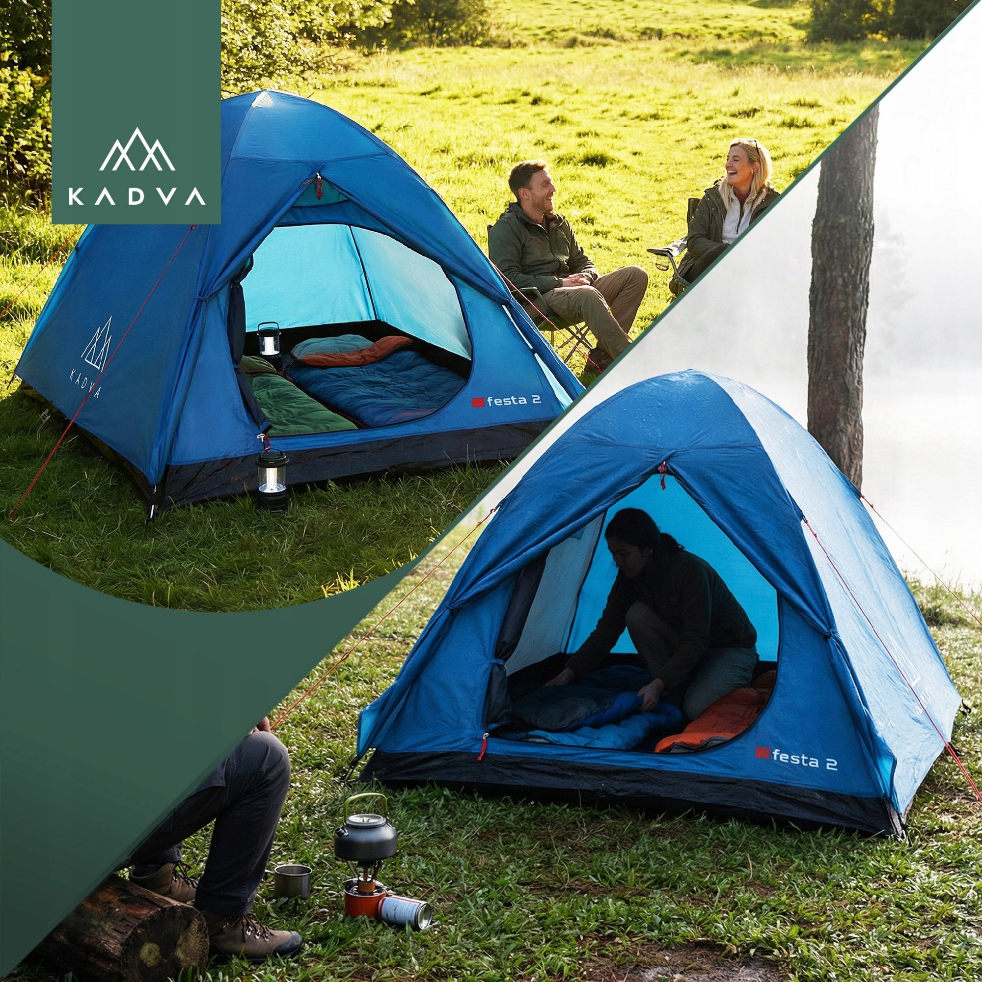 Camping tent 2-person KADVA Festa 2 blue HIKING WATERPROOF Kind travel