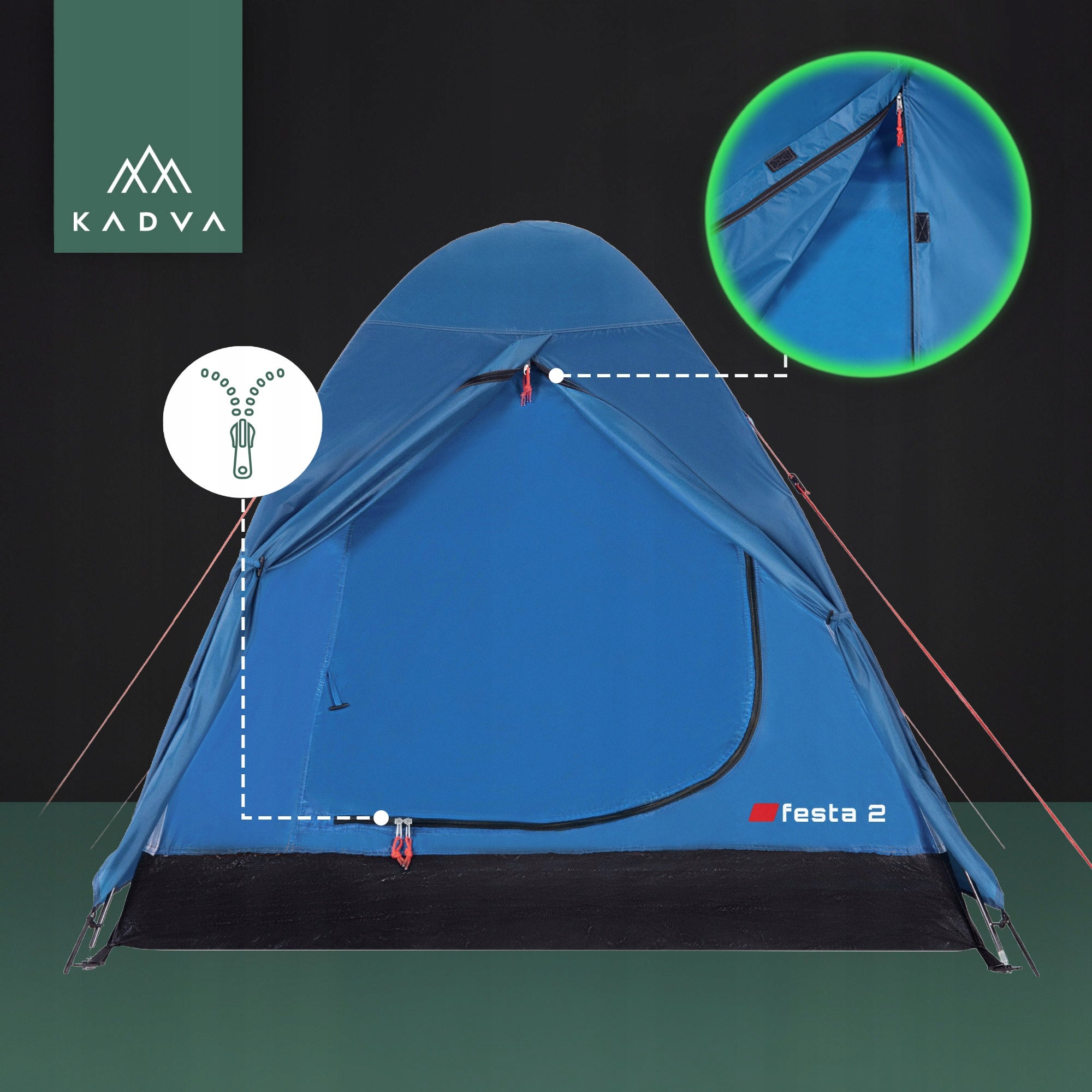 Camping tent 2-person KADVA Festa 2 blue HIKING WATERPROOF Model Festa 2