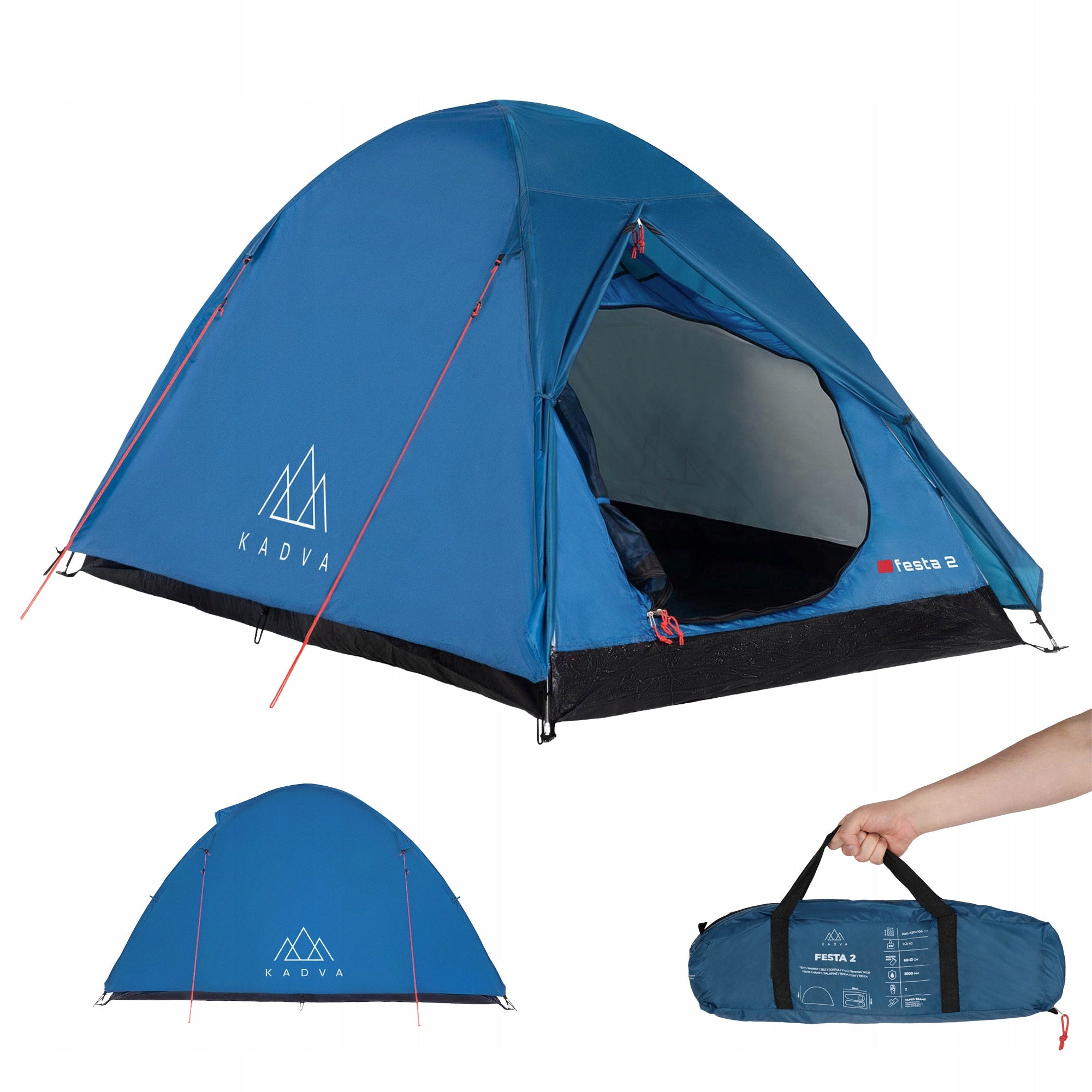 Camping tent 2-person KADVA Festa 2 blue HIKING WATERPROOF