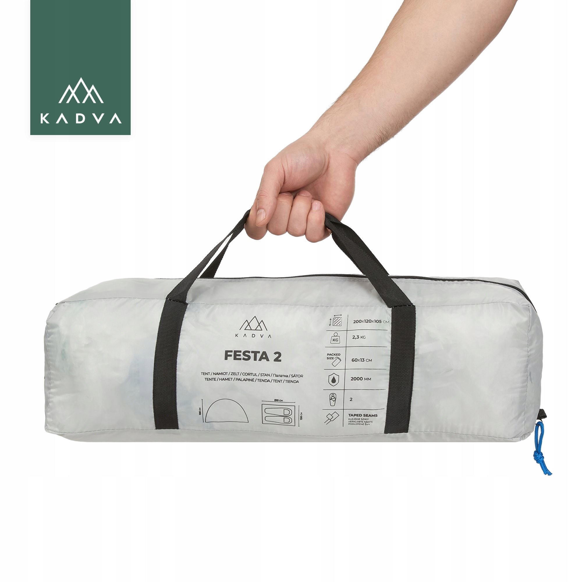 Camping tent 2-person KADVA Festa 2 grey/blue LIGHTWEIGHT COMPACT Packaging status original