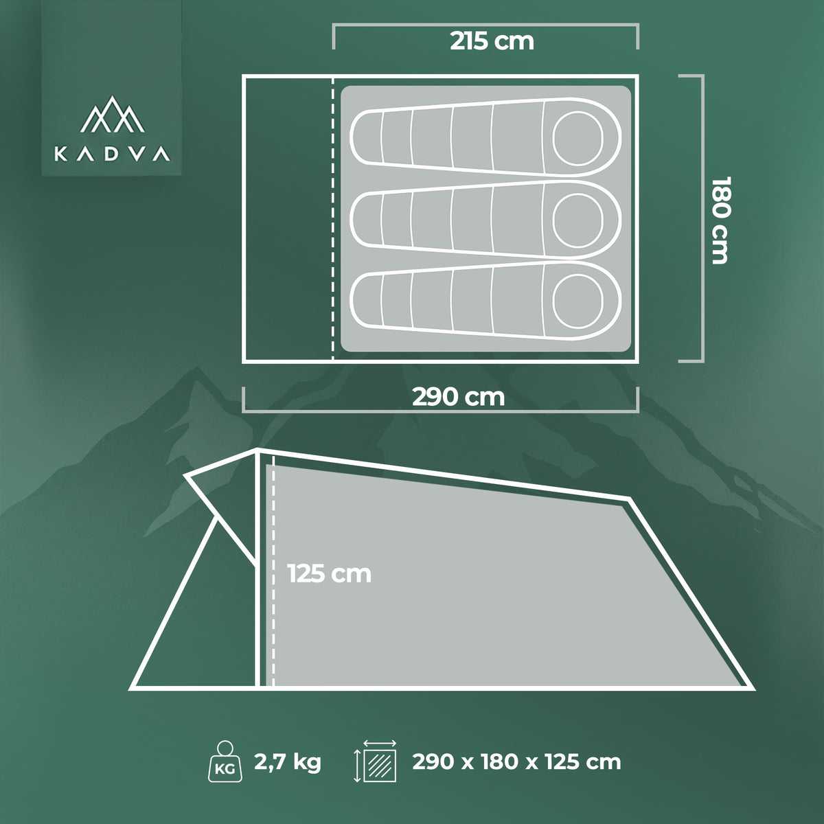 Camping tent 3-person KADVA Expedit 3 pro TOURIST WATERPROOF Packaging status original