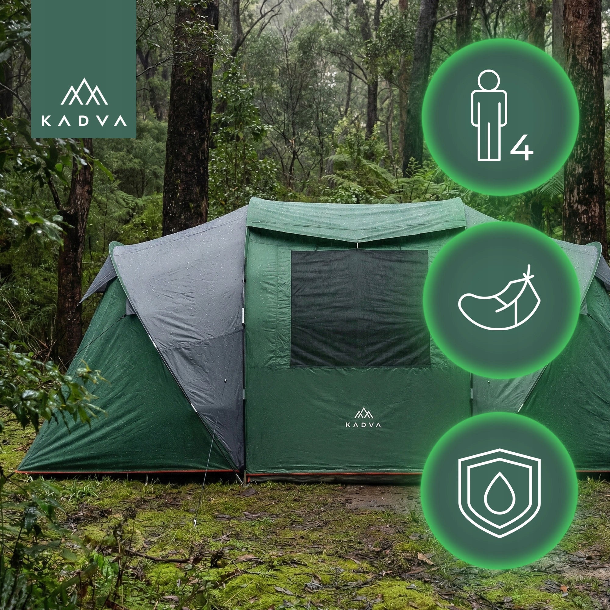 Camping tent 4-person KADVA Kavio 4 plus green HIKING LIGHTWEIGHT Manufacturer code KDV-B4B215-GR