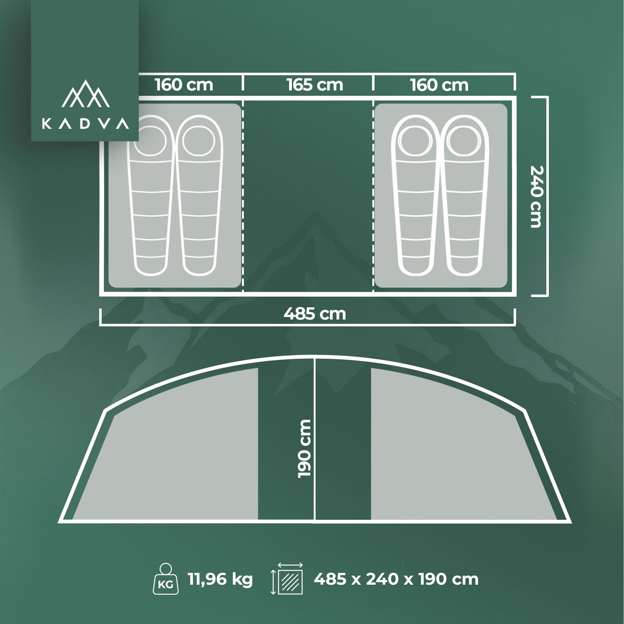 Camping tent 4-person KADVA Kavio 4 plus green HIKING LIGHTWEIGHT Packaging status original